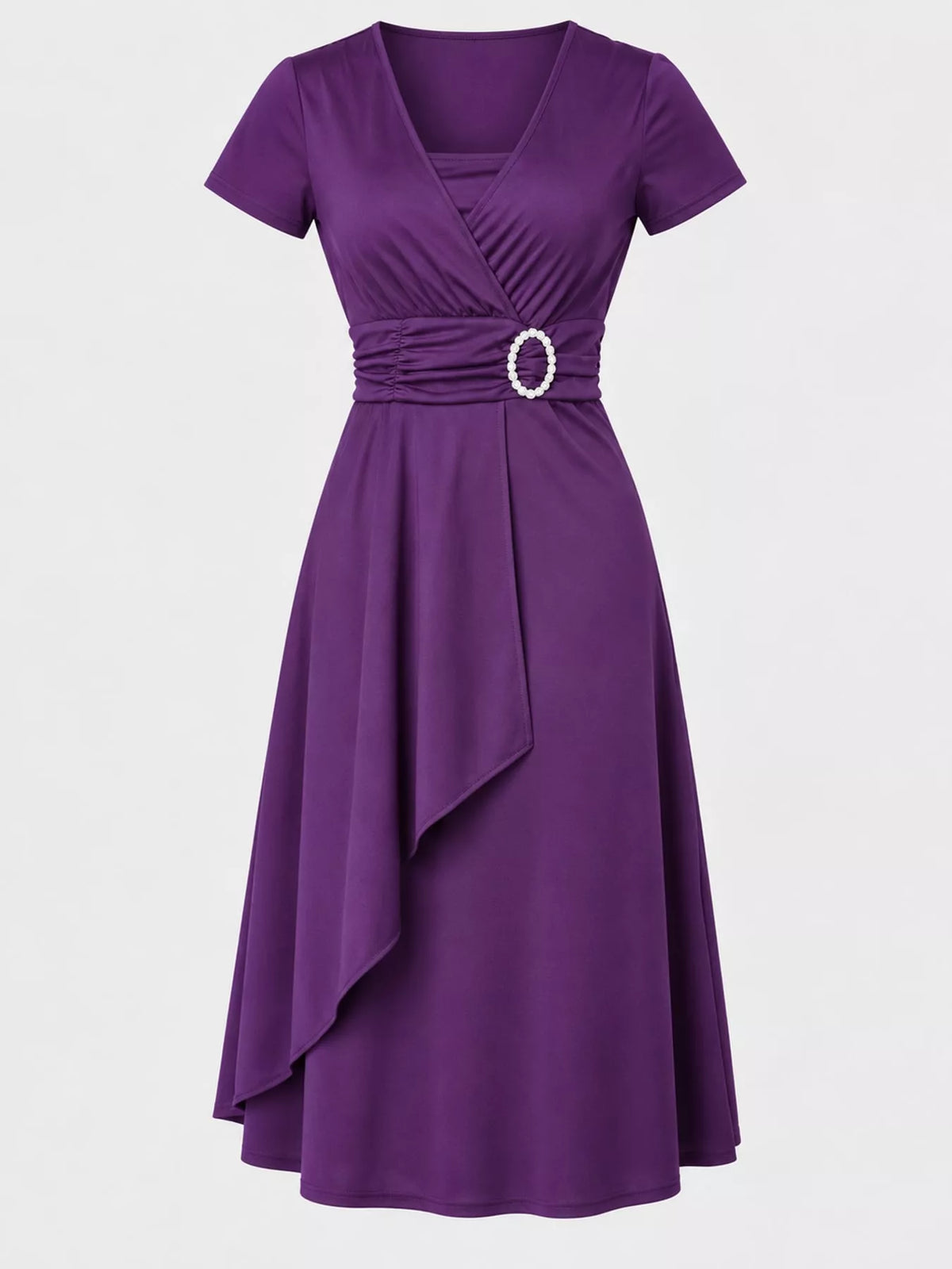 Decorative Buckle Short Sleeve Dress — garment front