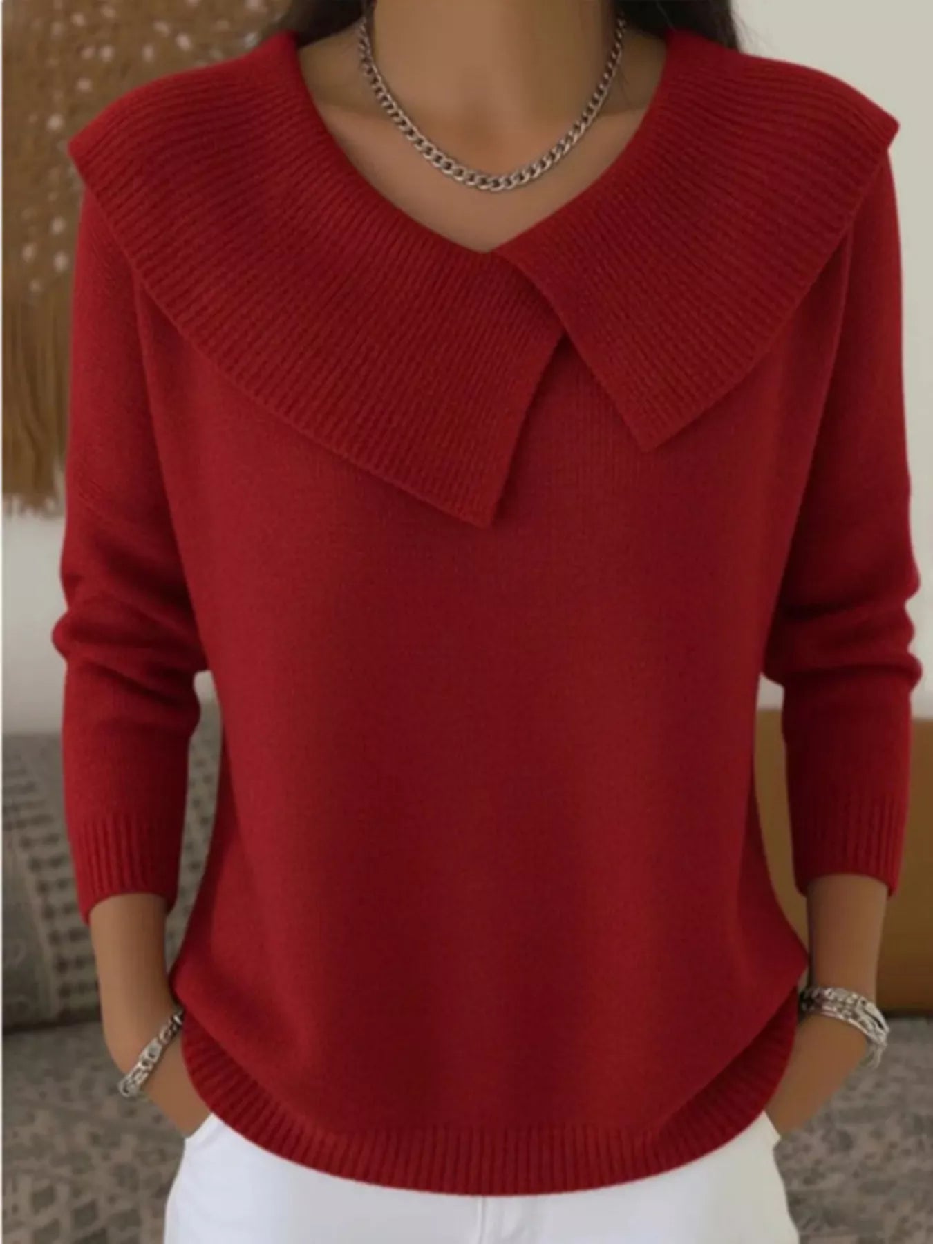 Trendsi Full Size Wide-Collar Ribbed Knit Sweater Plus Size -