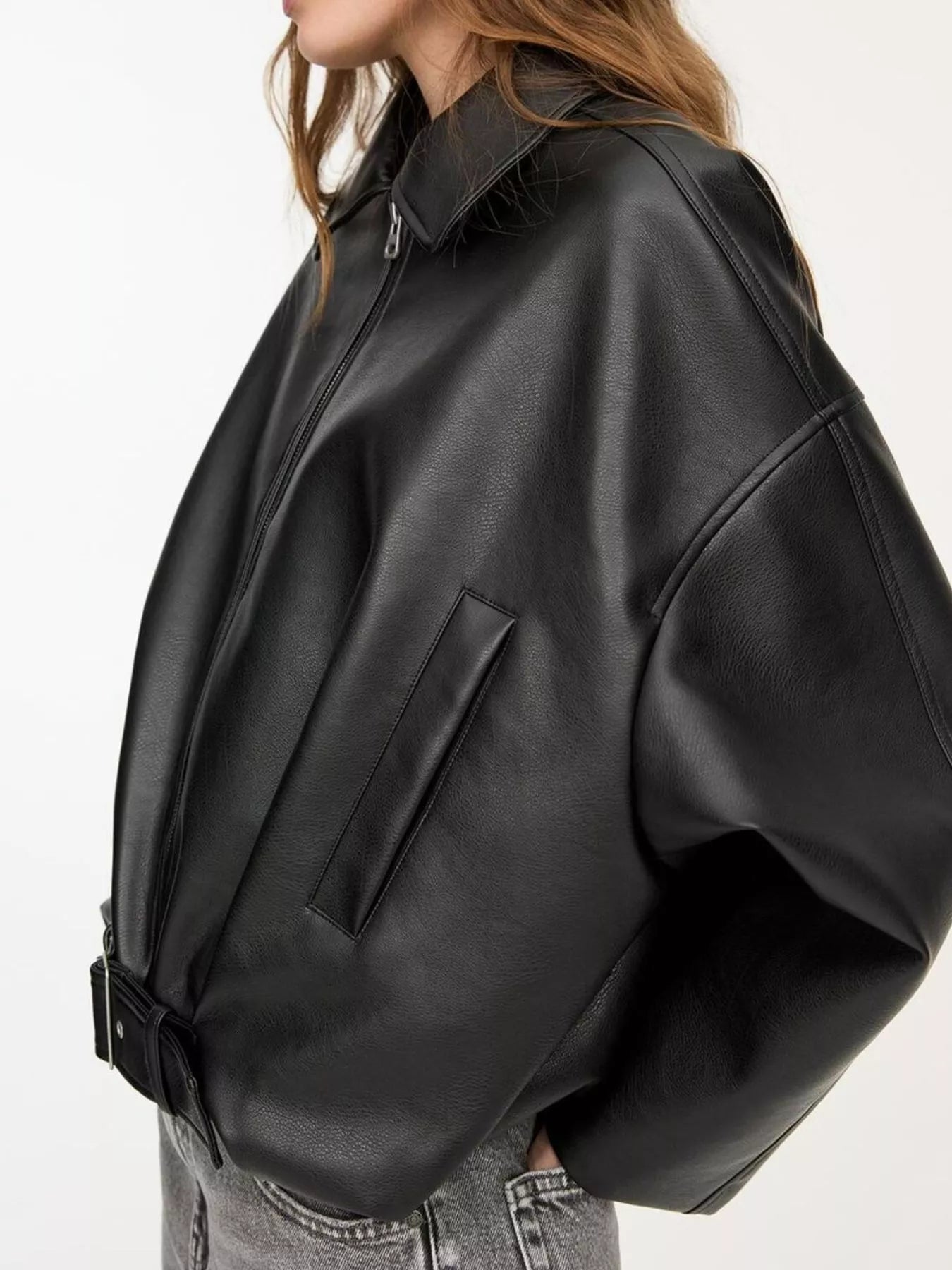 Trendsi Faux Leather Zip Up Jacket -