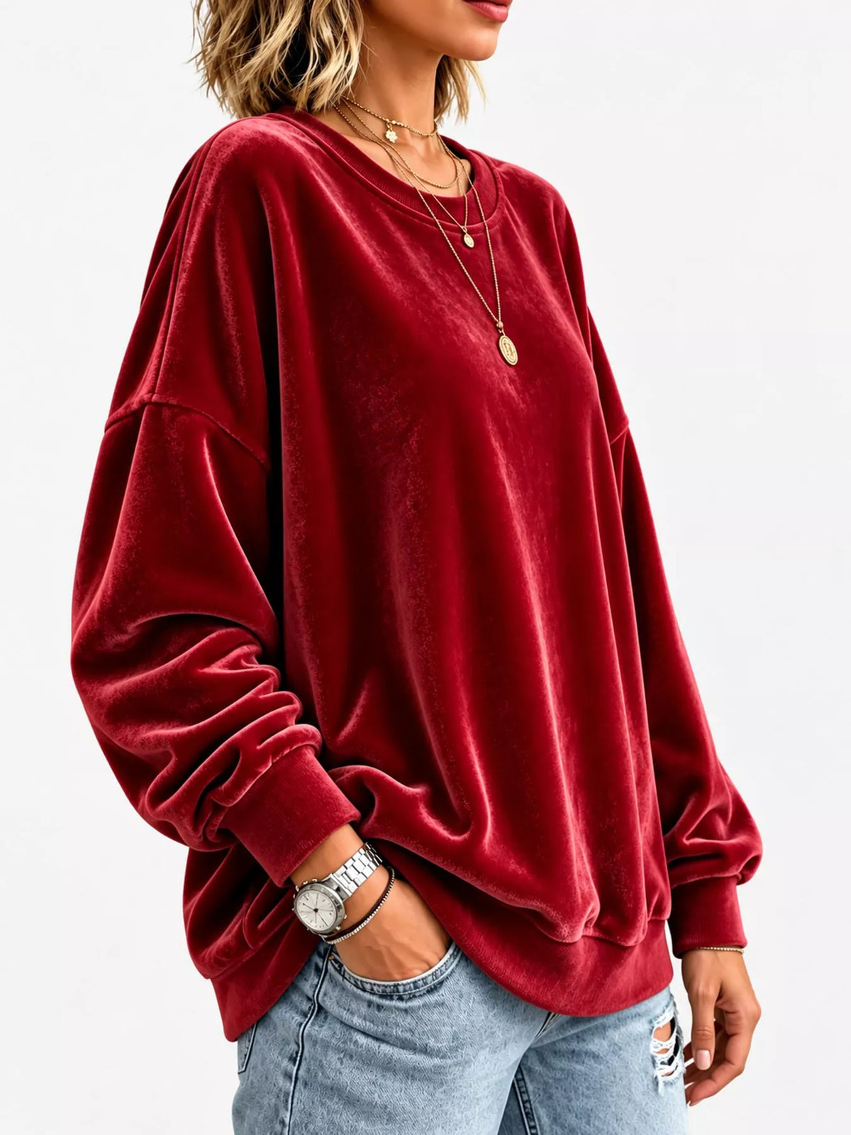 Crew-neck sweatshirt, red side