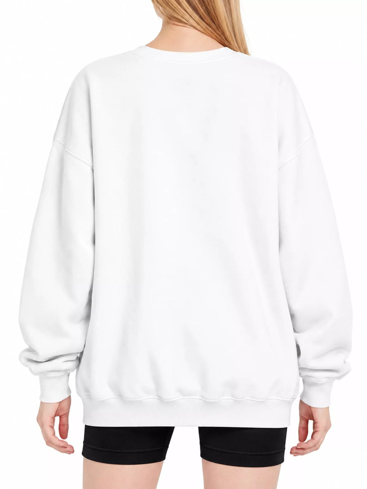 Ribbed Trim Crew Neck Sweatshirt in white, back view