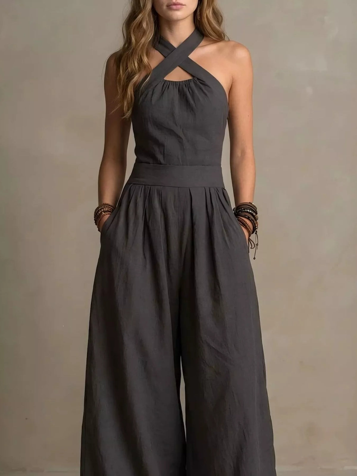 Wide-leg jumpsuit, dark gray front