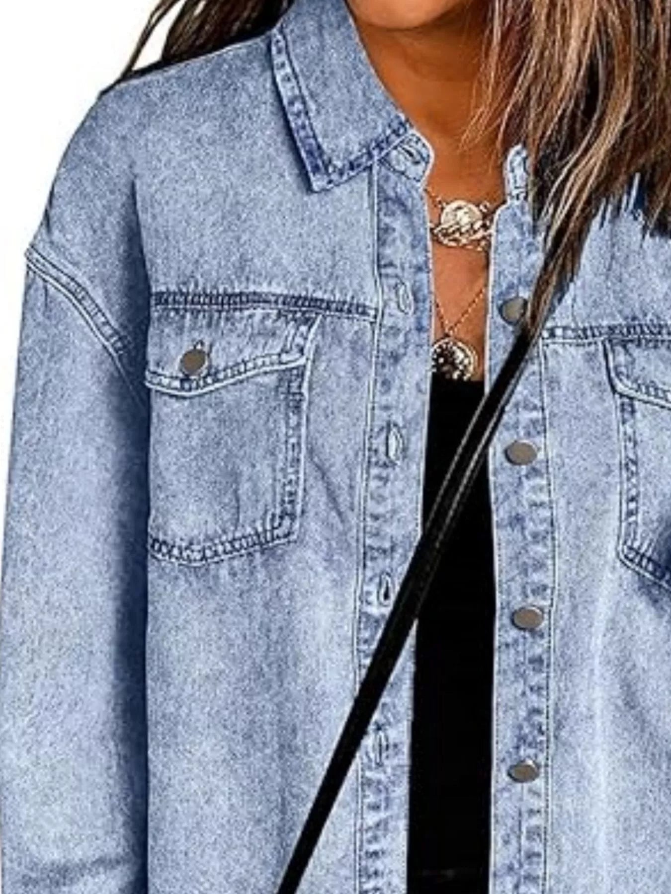 Trendsi Frayed Hem Button Up Denim Jacket -