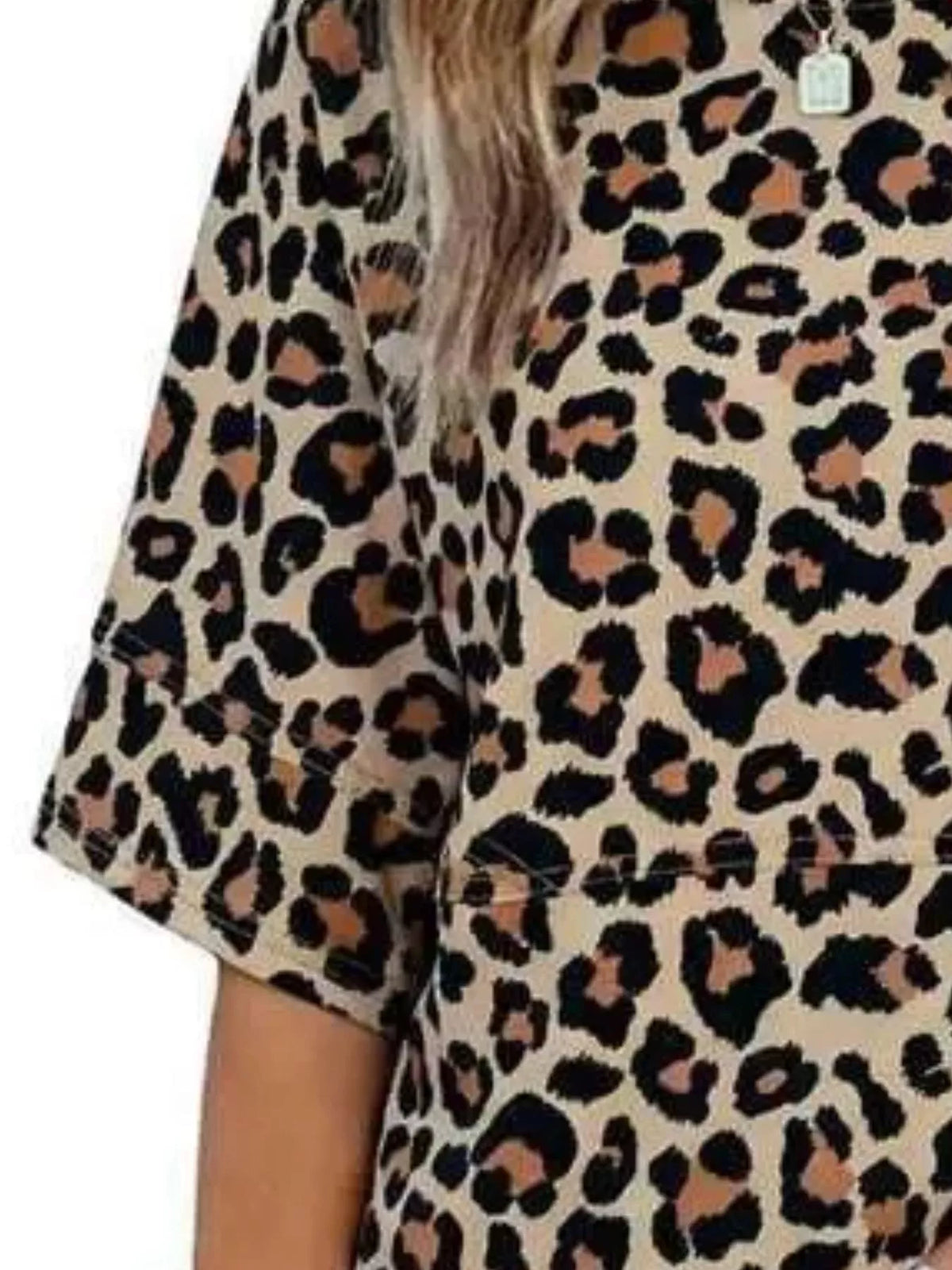 Printed Relaxed Fit T-Shirt in brown leopard print, construction detail