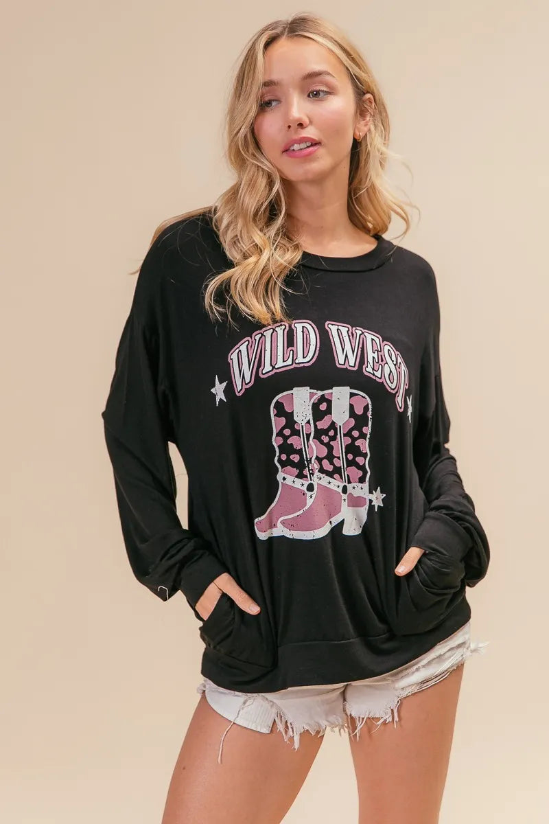 Western boots graphic jersey sweatshirt