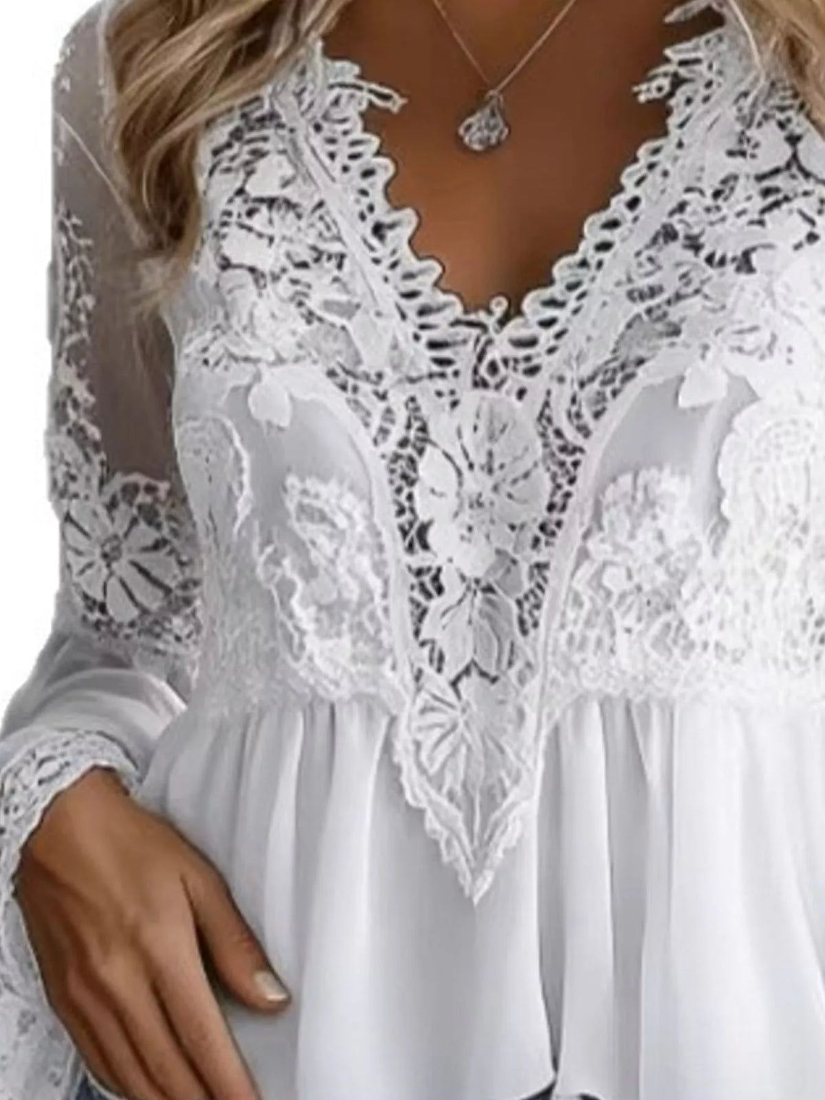 Lace peplum blouse, white lace detail