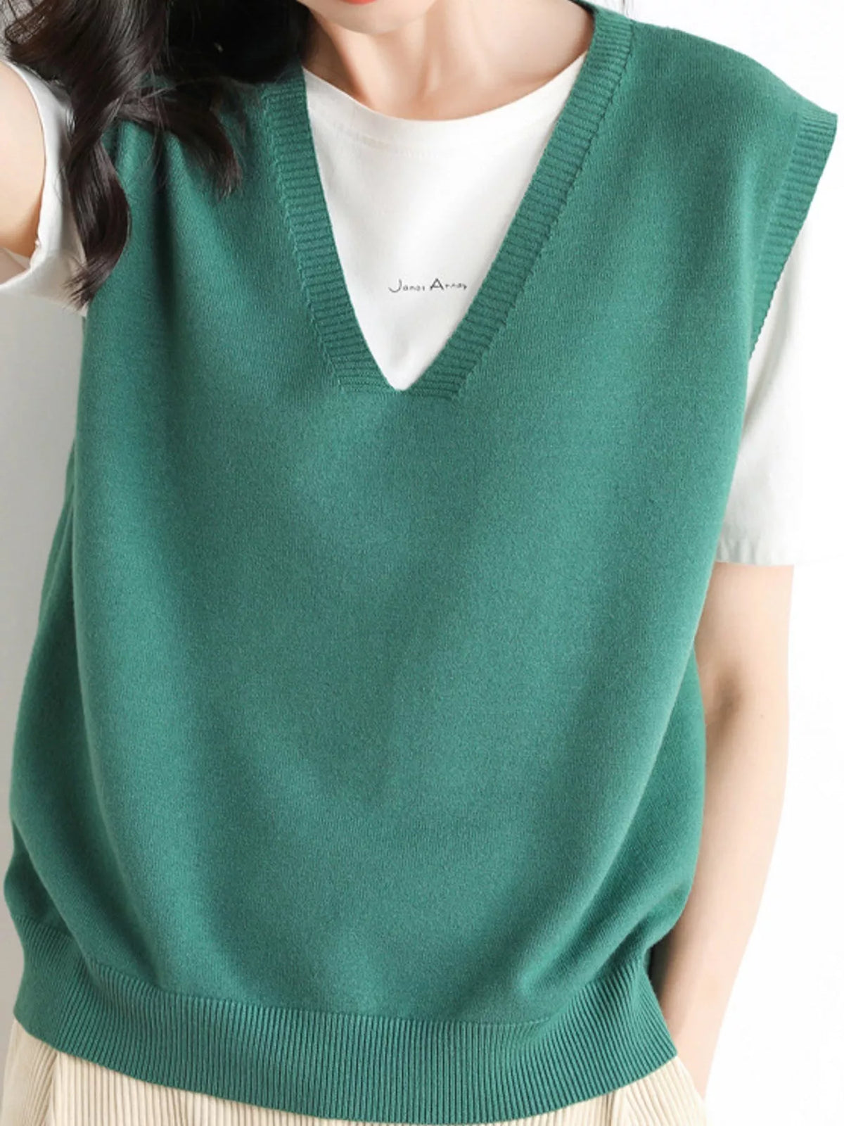 V-Neck Knit Sweater Vest — front view
