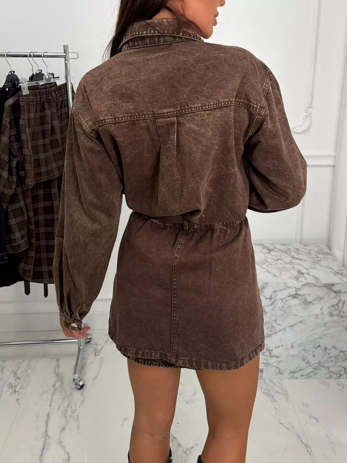 Washed Denim Jacket with Chest Pockets, back view