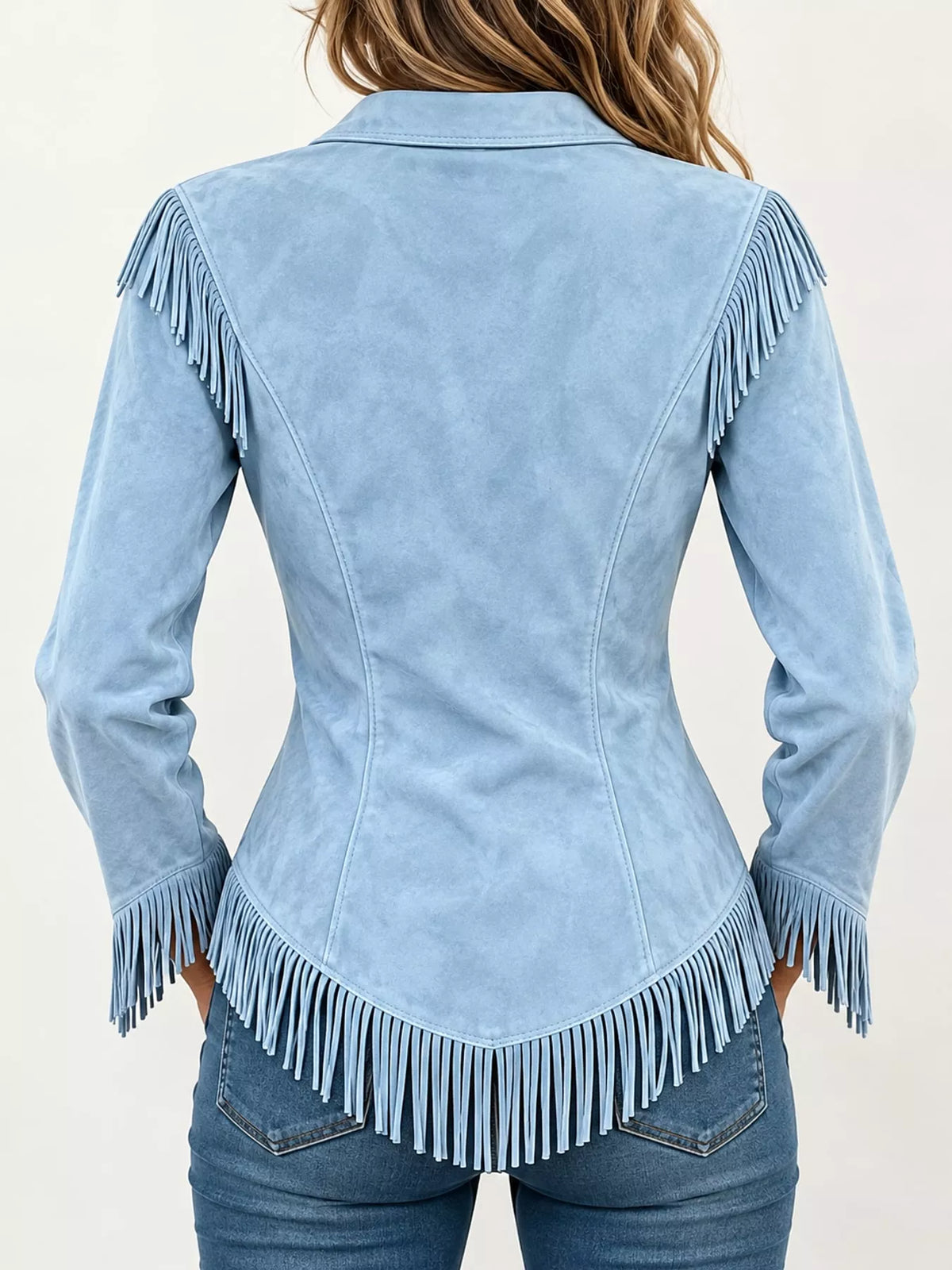 Fringe-detail shirt, blue back
