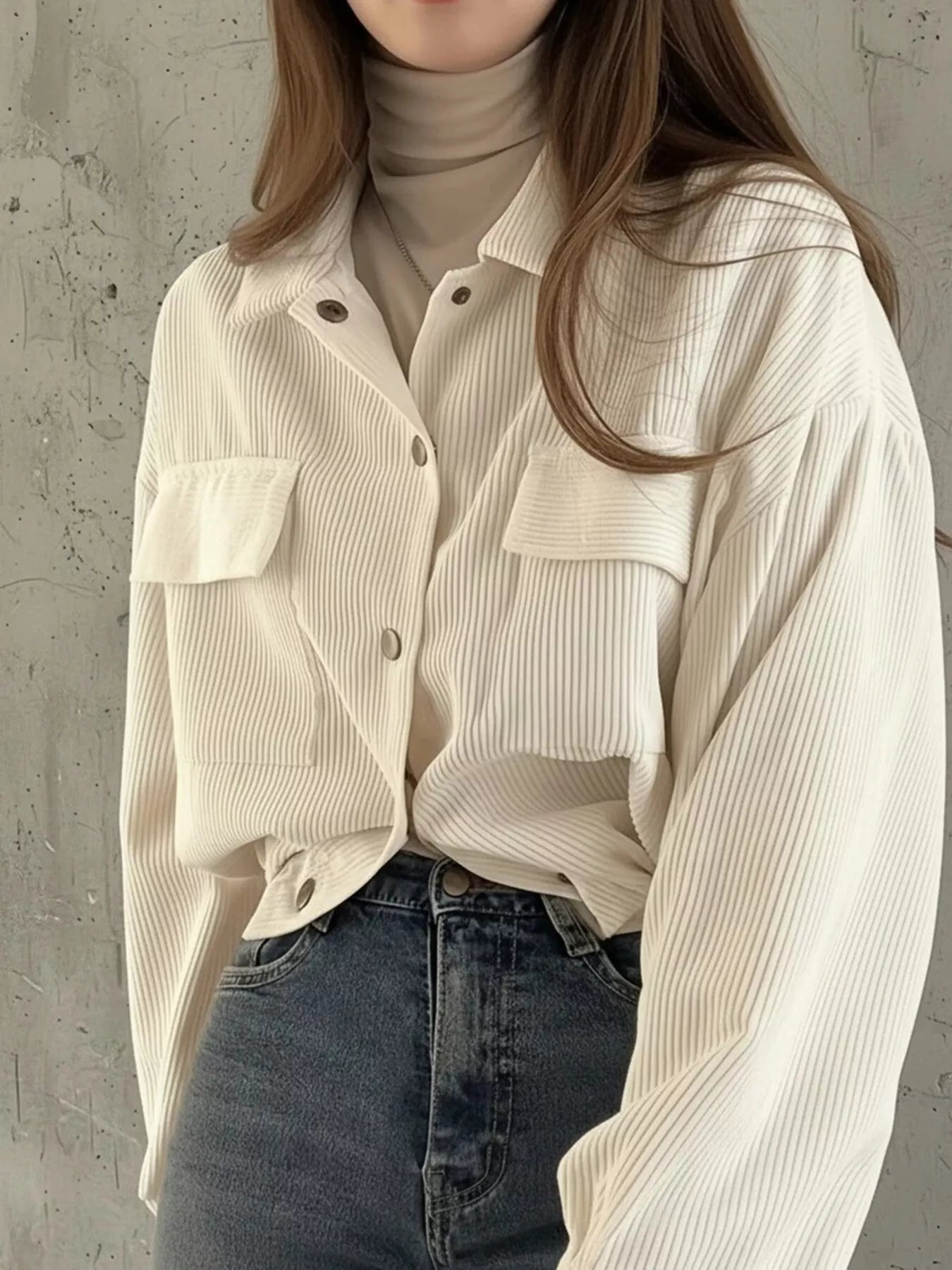 Trendsi Corduroy Snap Down Cropped Jacket -