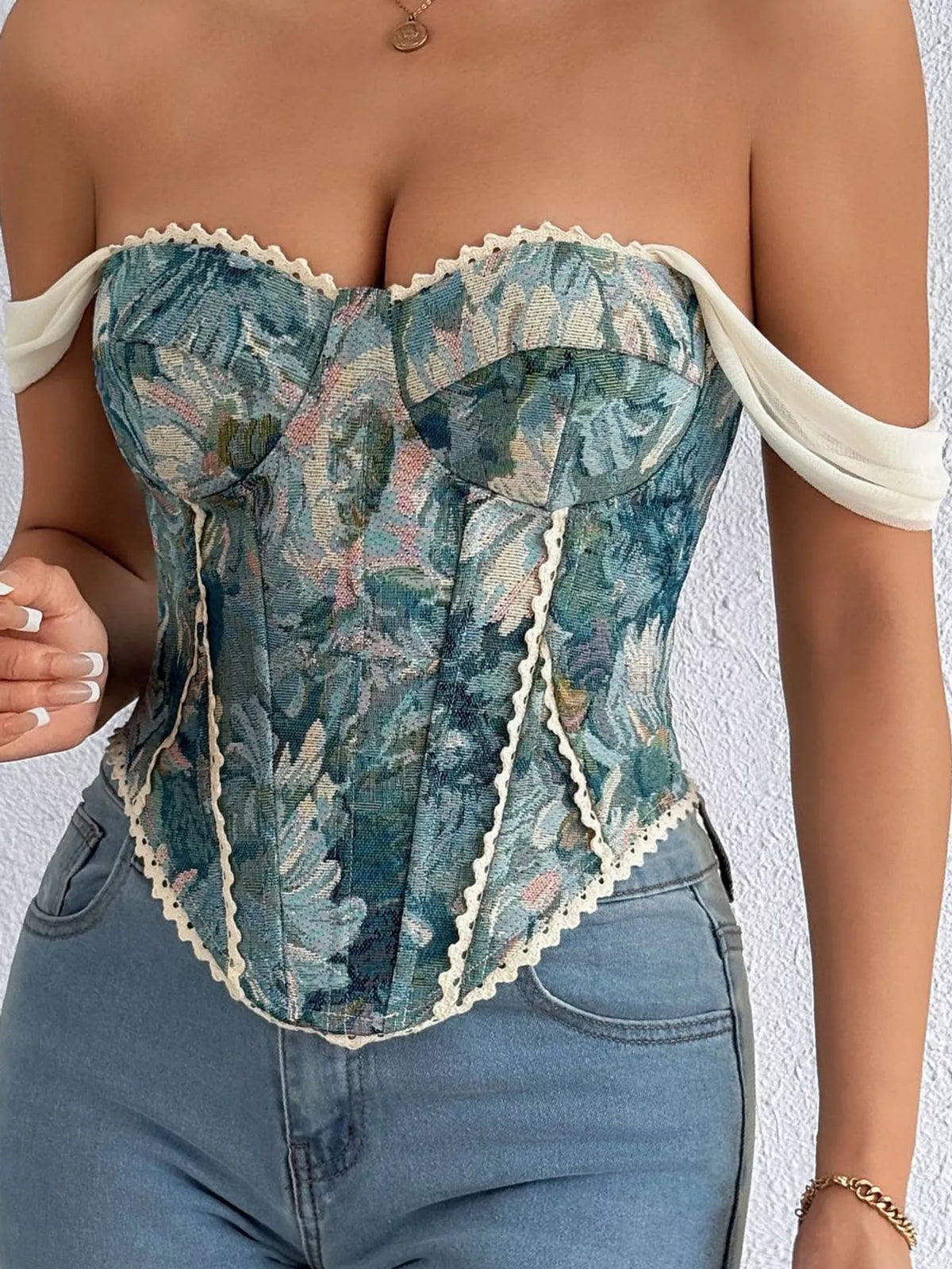 Peacock Blue lace up back printed cami