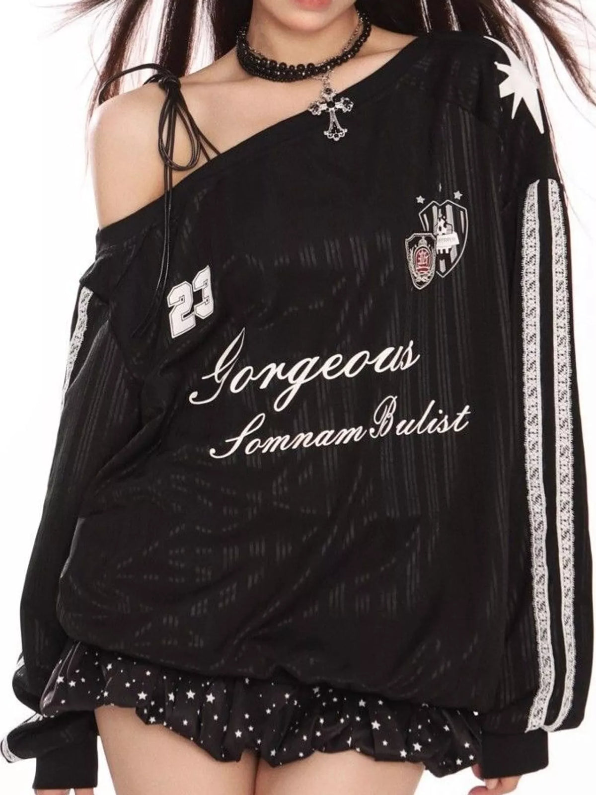 Black one shoulder graphic sweatshirt