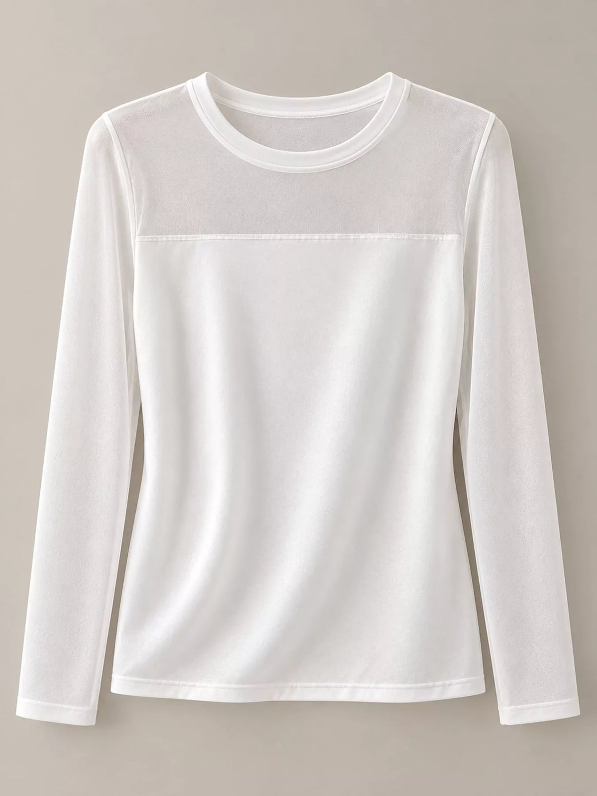 White sheer mesh patchwork long sleeve t-shirt
