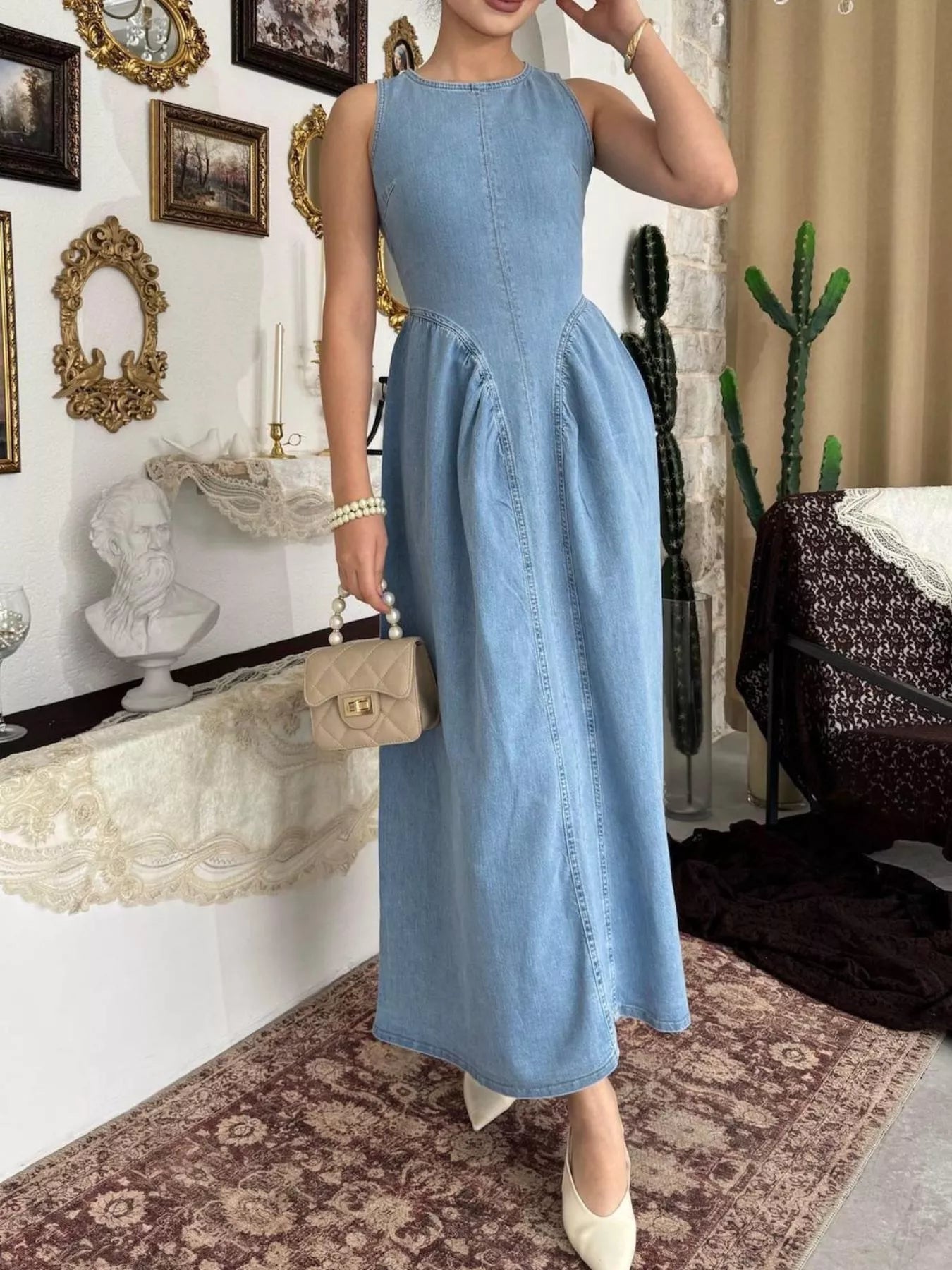 Trendsi Sleeveless A-Line Denim Midi Dress -