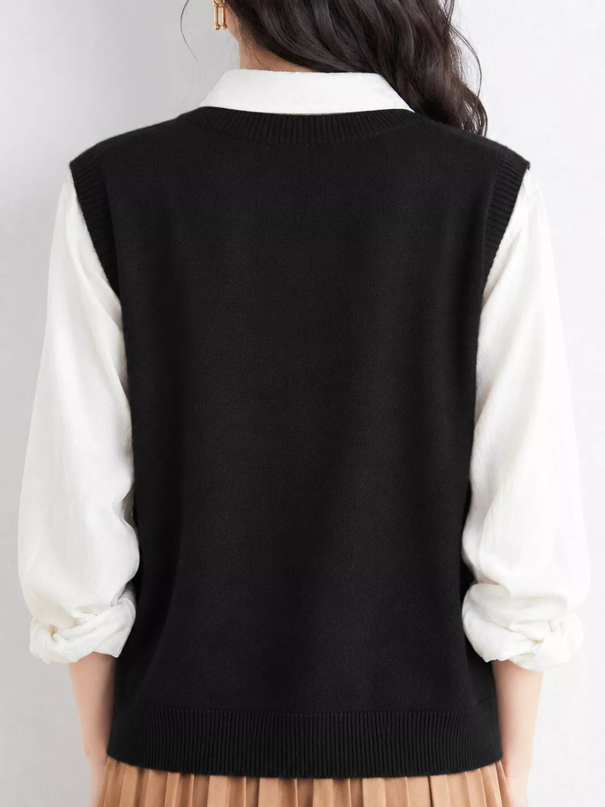 V-Neck Knit Sweater Vest — back view