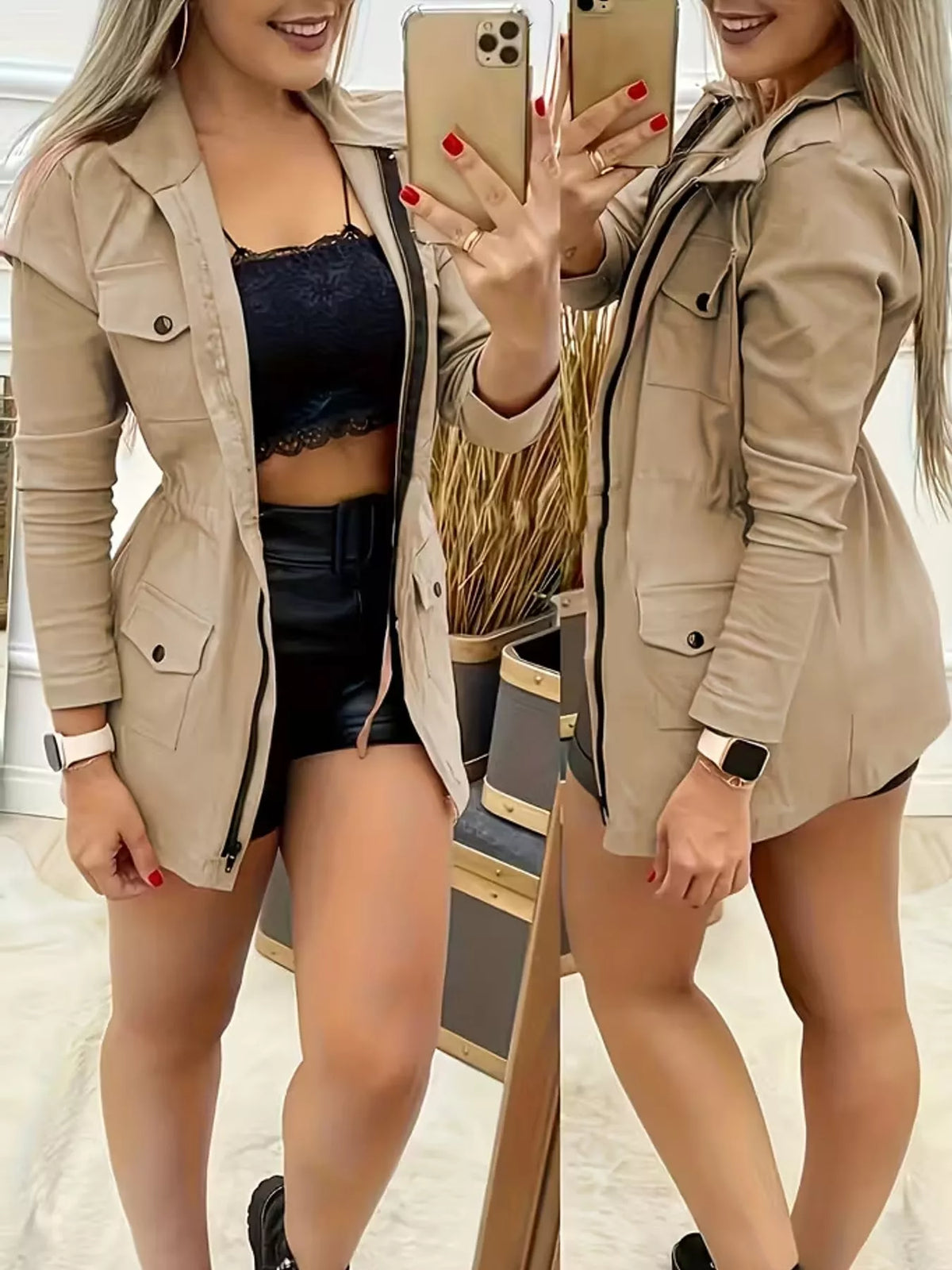 Multi-Pocket Zip-Up Jacket — front view
