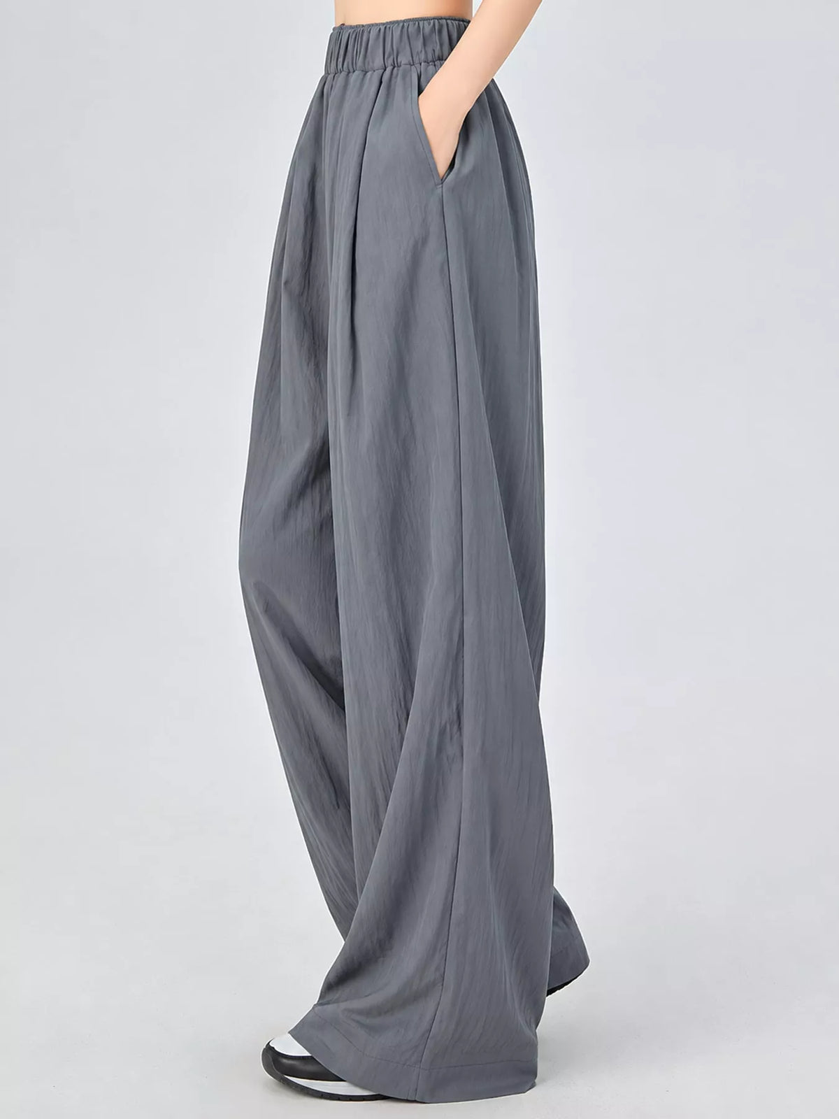 Women's High-Waisted Loose Fit Wide-Leg Casual Pants in gray — side view