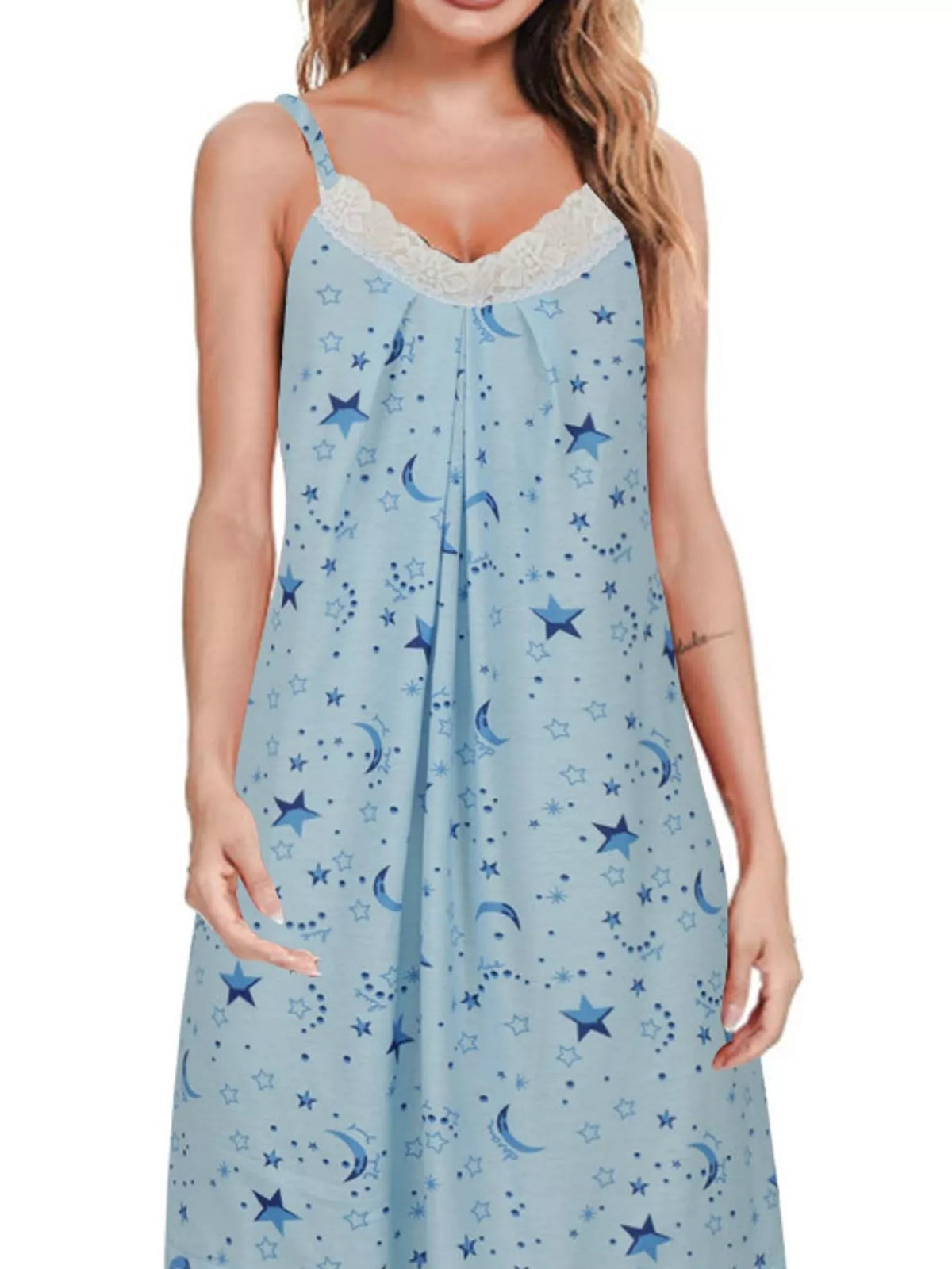 Lace Detail Spaghetti Strap Lounge Dress — front view