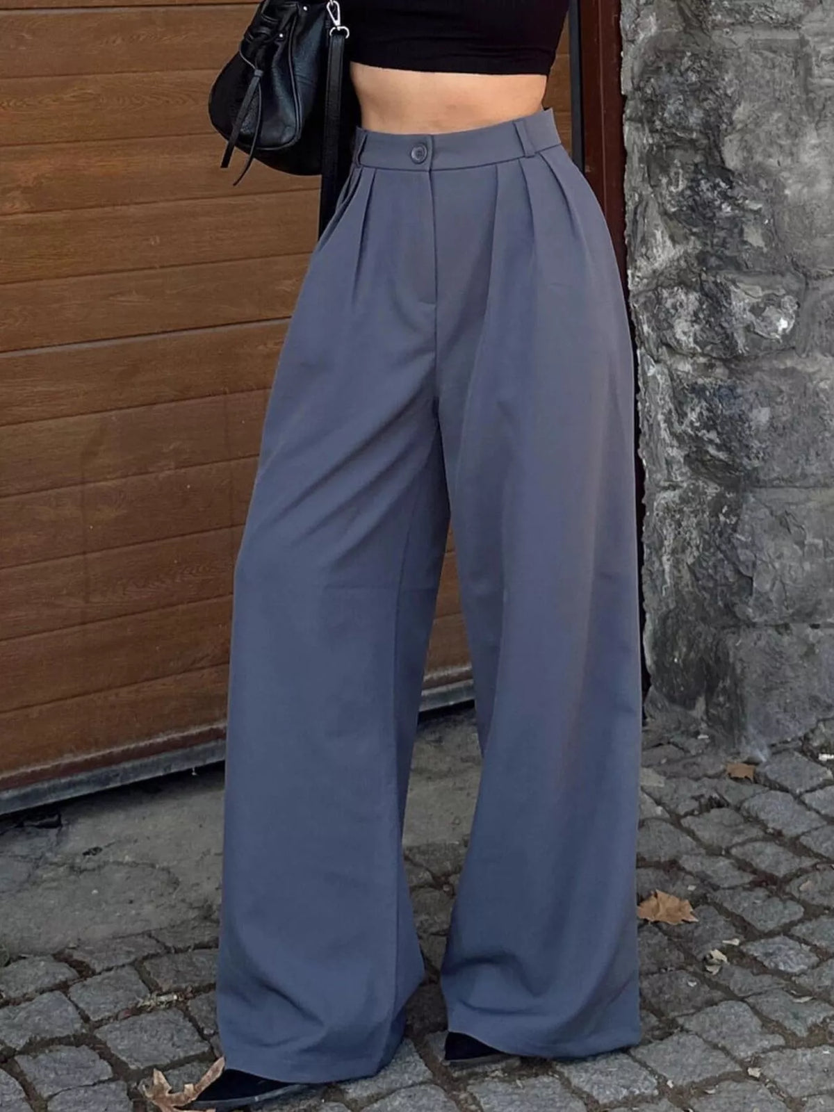 Trendsi High-Waisted Pleated Wide-Leg Pants -