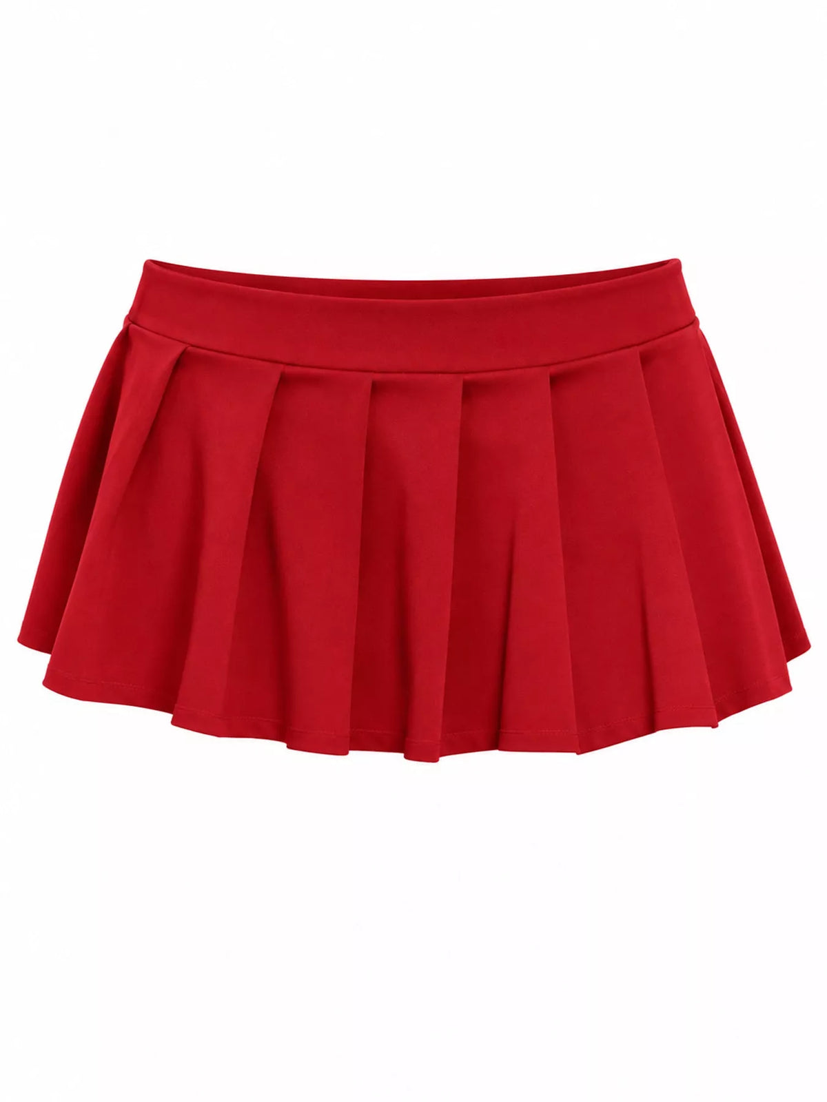 Pleated micro skirt, red flat front