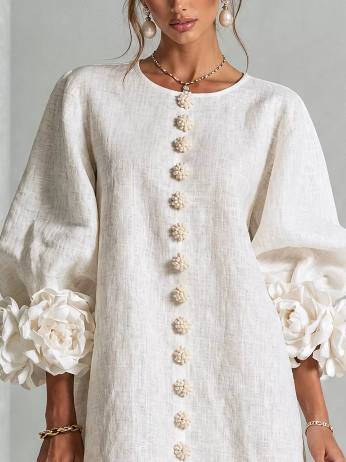 Trendsi 3D Floral 3/4 Sleeve Mini Dress -