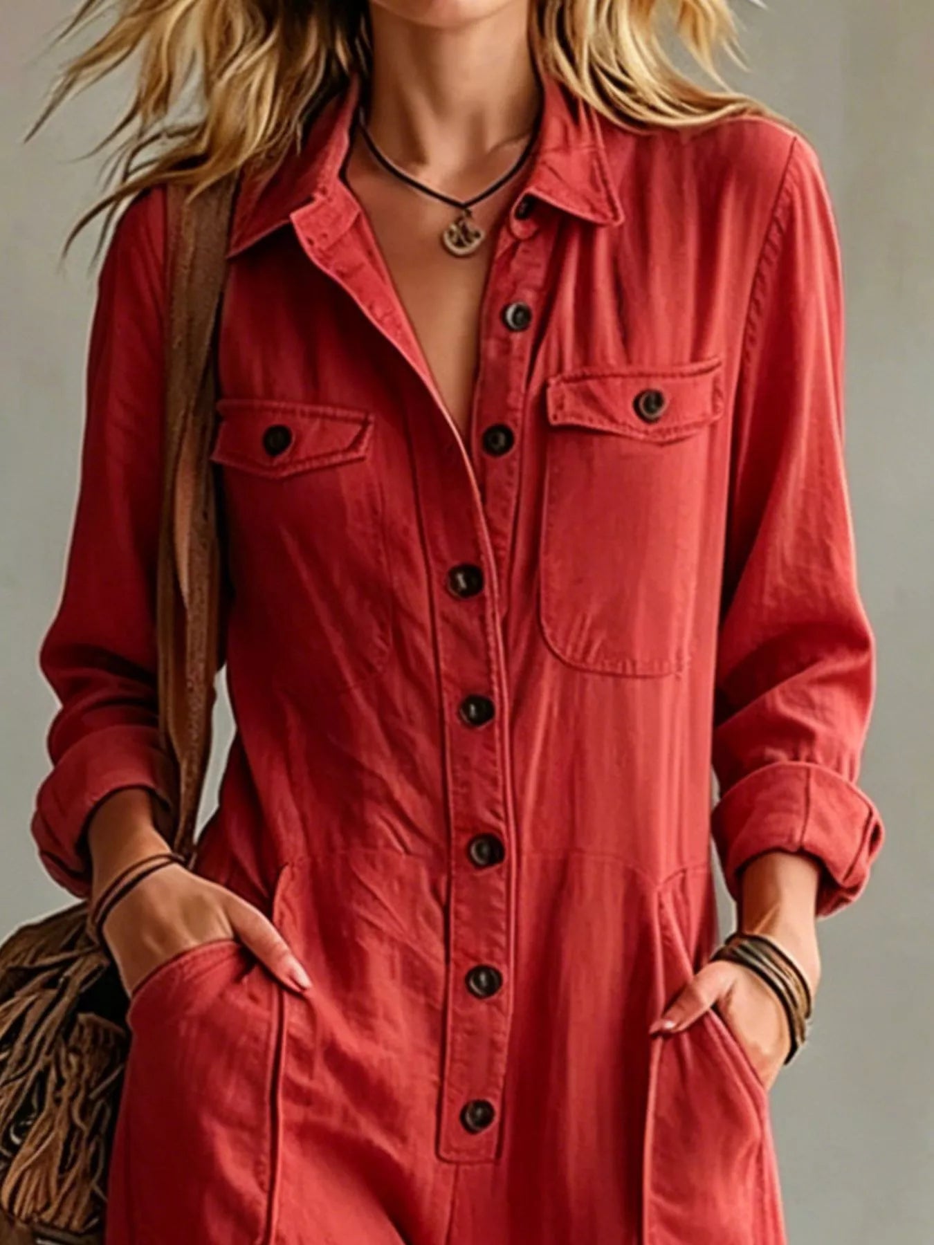 Trendsi Full Size Long Sleeve Button Front Jumpsuit Plus Size -