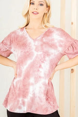 Trendsi Heimish Full Size Ruffled Sleeve Tie Dye Top Plus Size -
