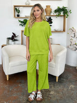 Trendsi Double Take Full Size Texture Round Neck Short Sleeve T-Shirt and Wide Leg Pants -