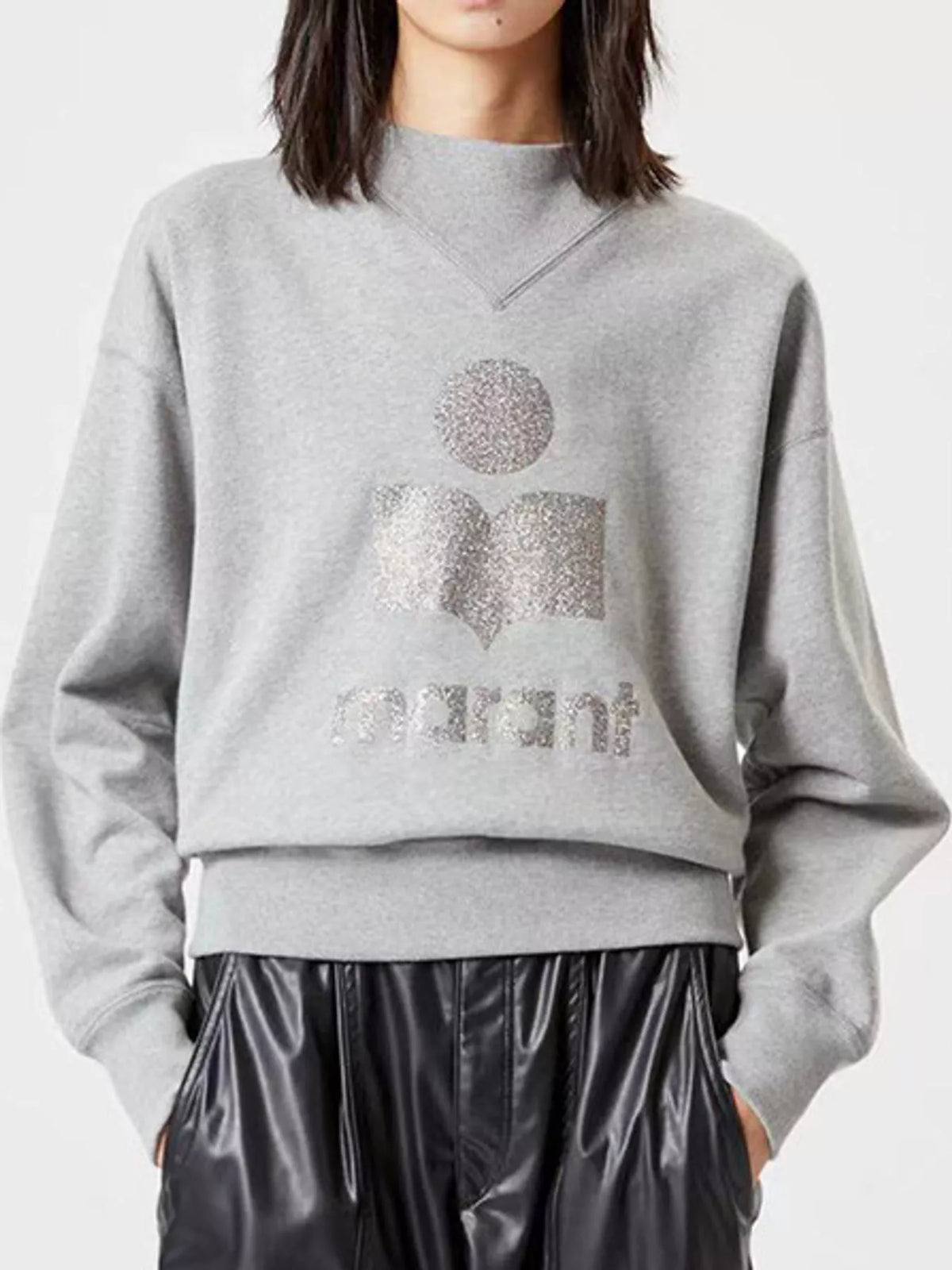 Heather Gray v-neck dropped shoulder graphic sweatshirt