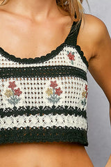 Trendsi POL Floral Embroidered Cropped Crochet Cami with Scalloped Hem -