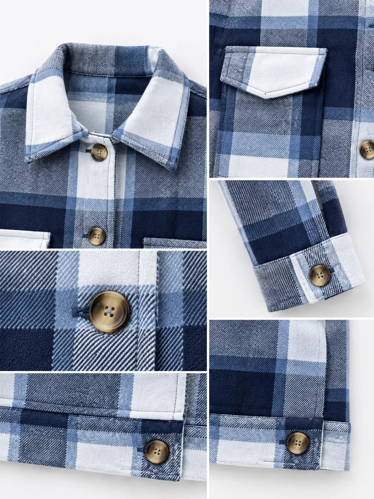 Navy plaid button-up cropped jacket