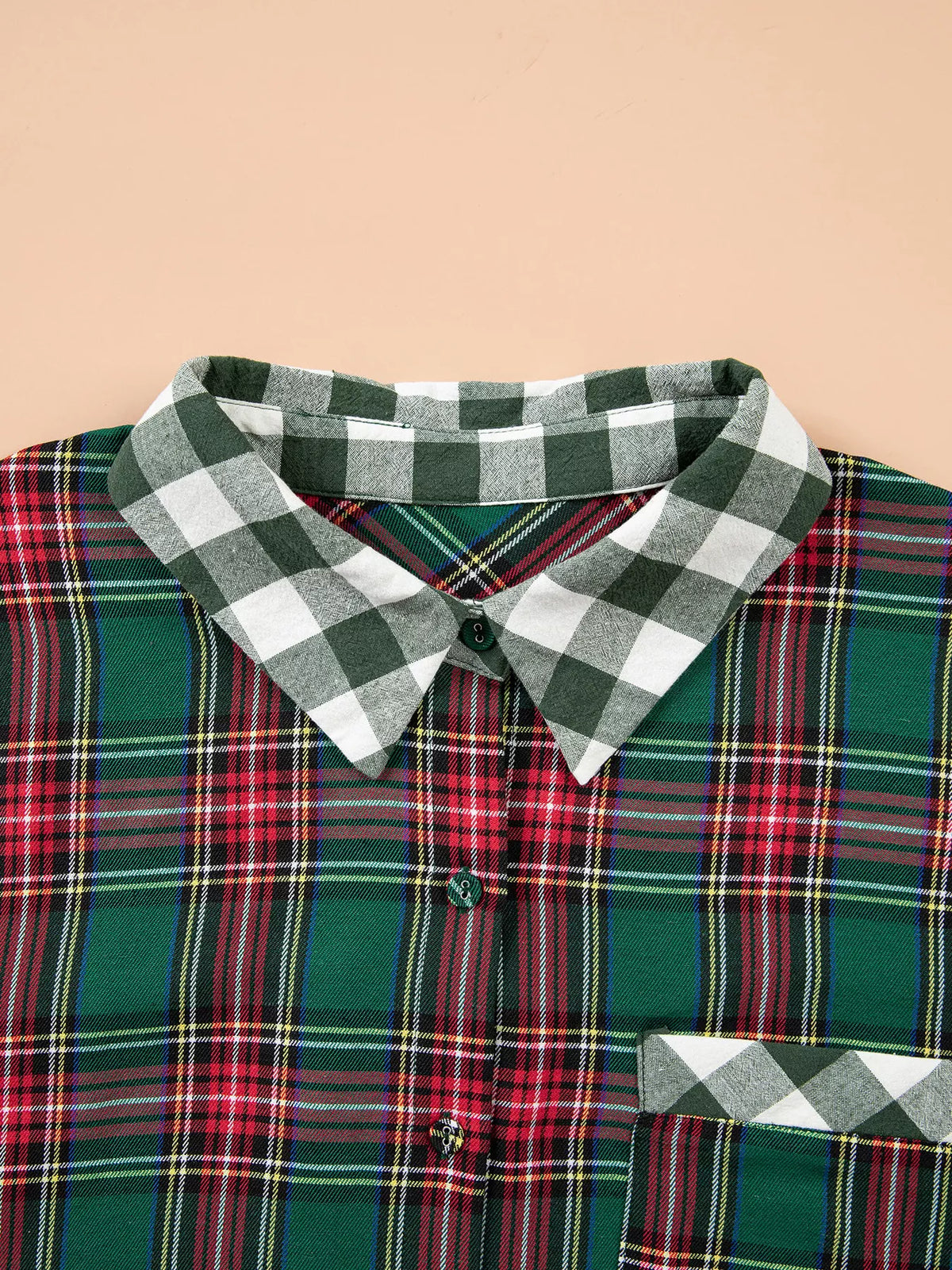 Plaid button-front shirt, check collar detail