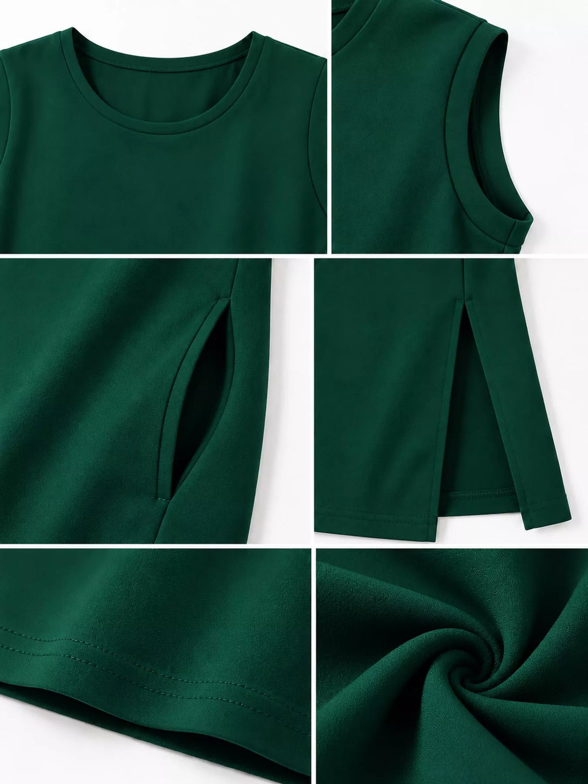 Round neck sleeveless maxi dress, construction and design details