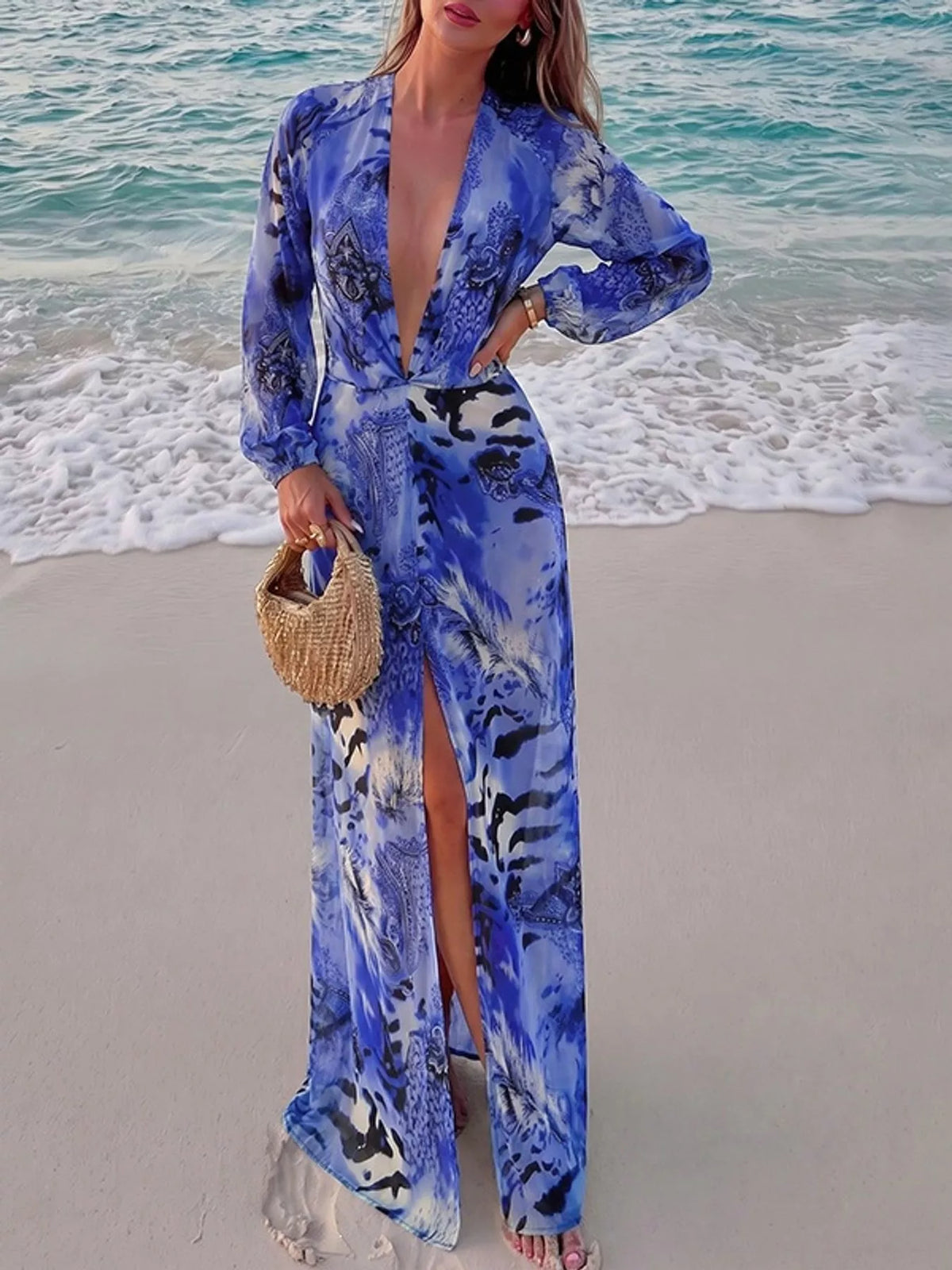 Printed maxi dress, blue front