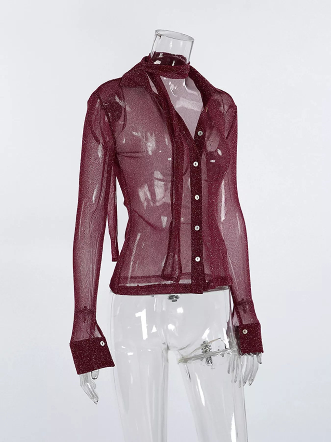 Trendsi Button Down Long Sleeve Shirt with Scarf -