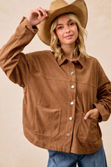 Trendsi BiBi Corduroy Relaxed Fit Shacket with Back Pleat -