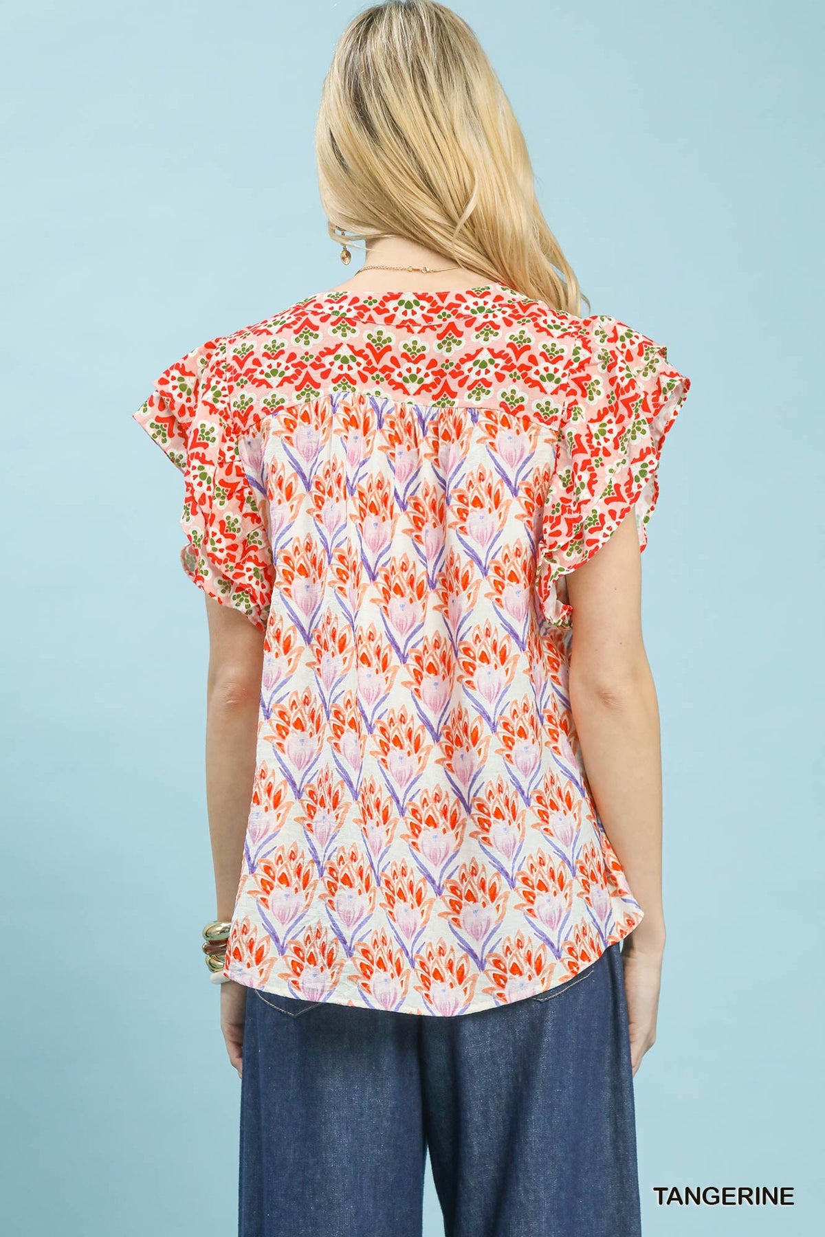 Women's Floral V-Neck Blouse With Double Frill Sleeves — product view 3