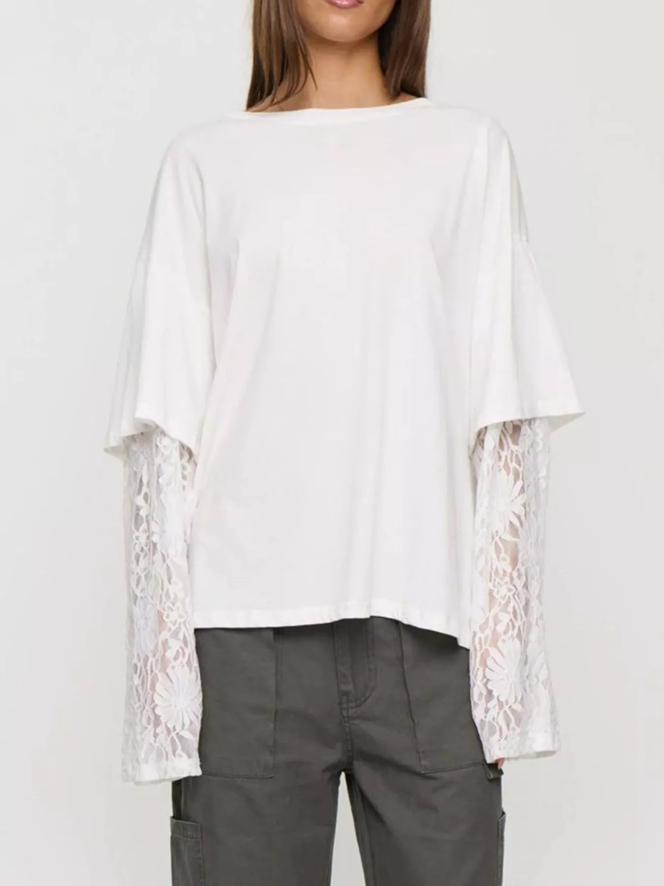 Trendsi Layered Lace-Sleeve T-Shirt -