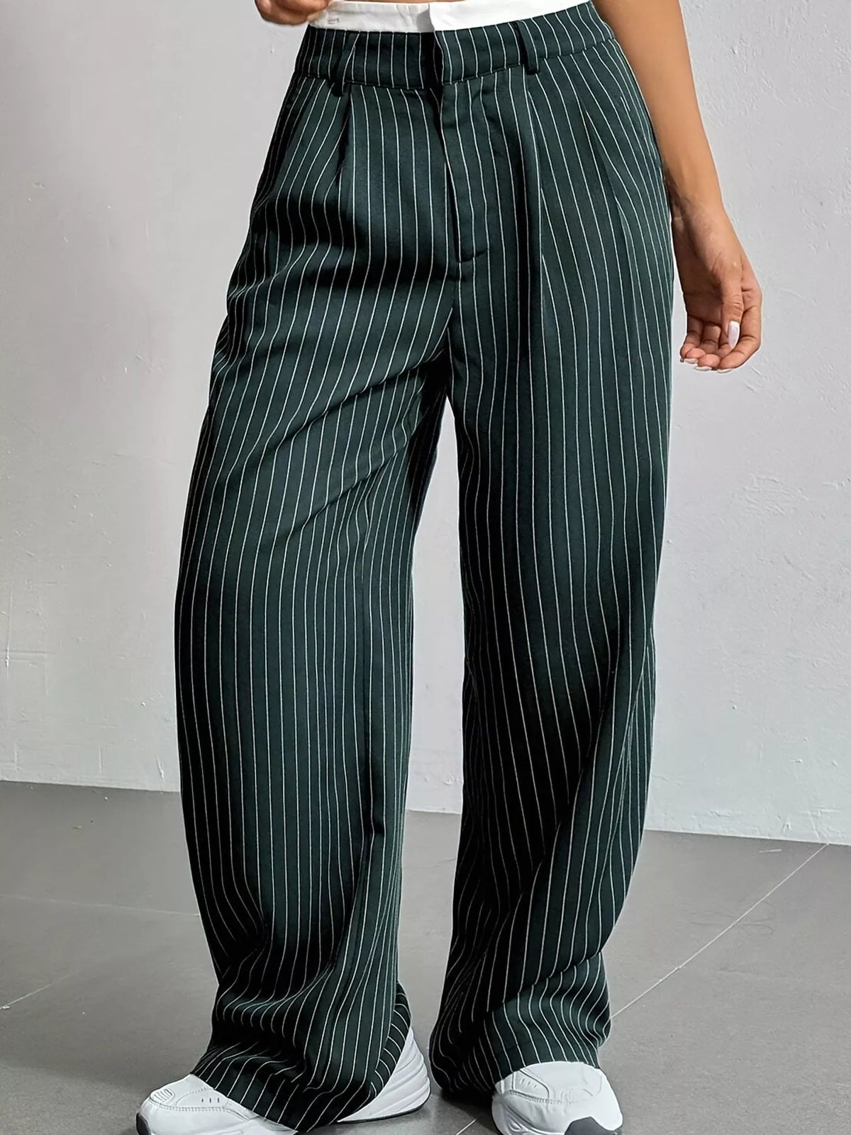 Striped wide-leg pants, green front