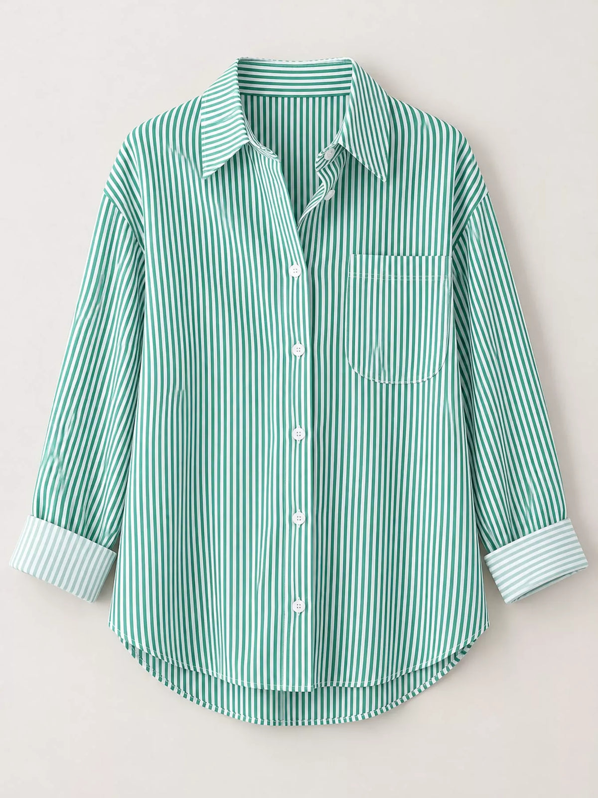 Striped long shirt, green flat lay
