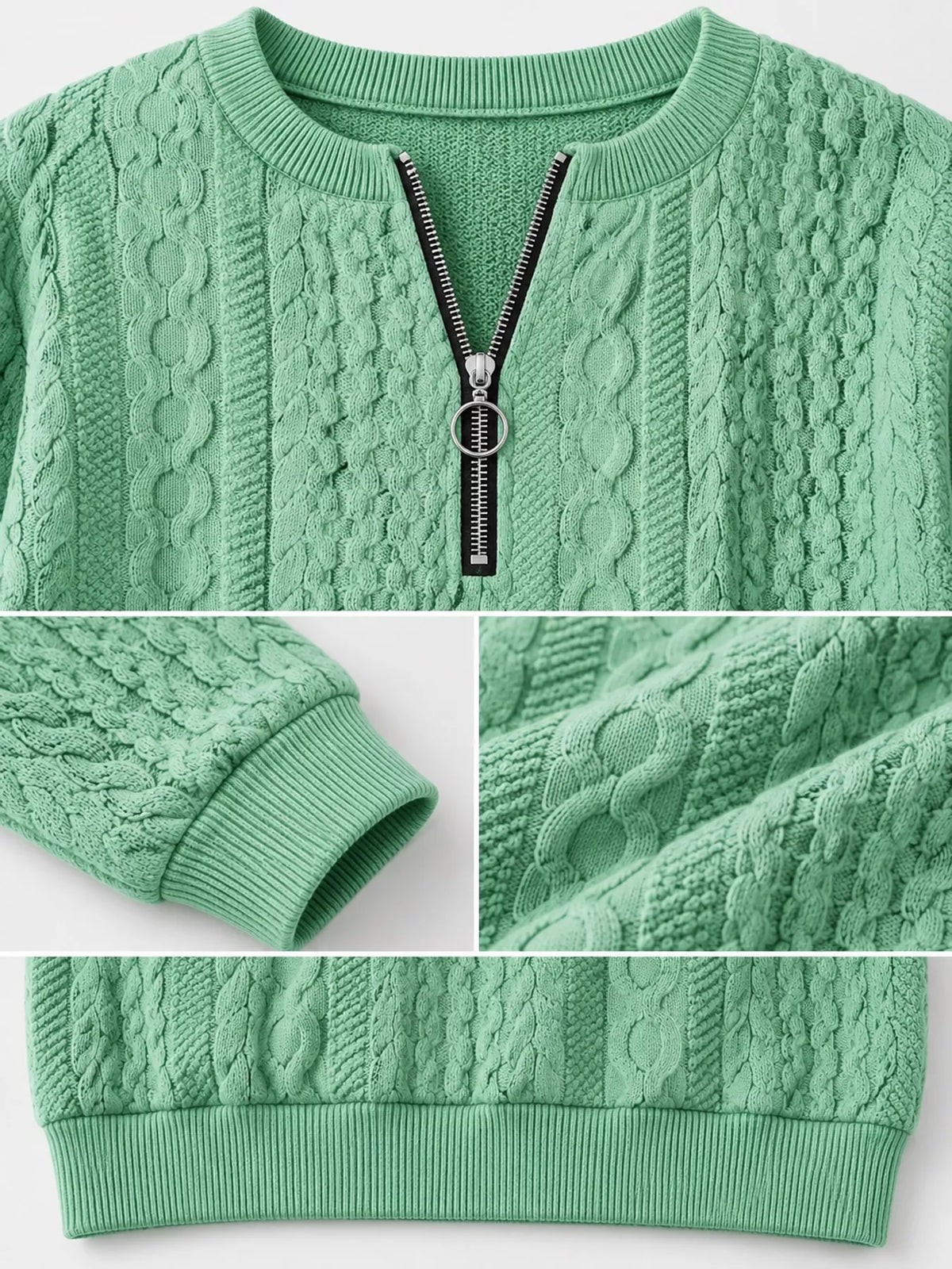 Quarter-Zip Cable Knit Sweatshirt — garment construction details