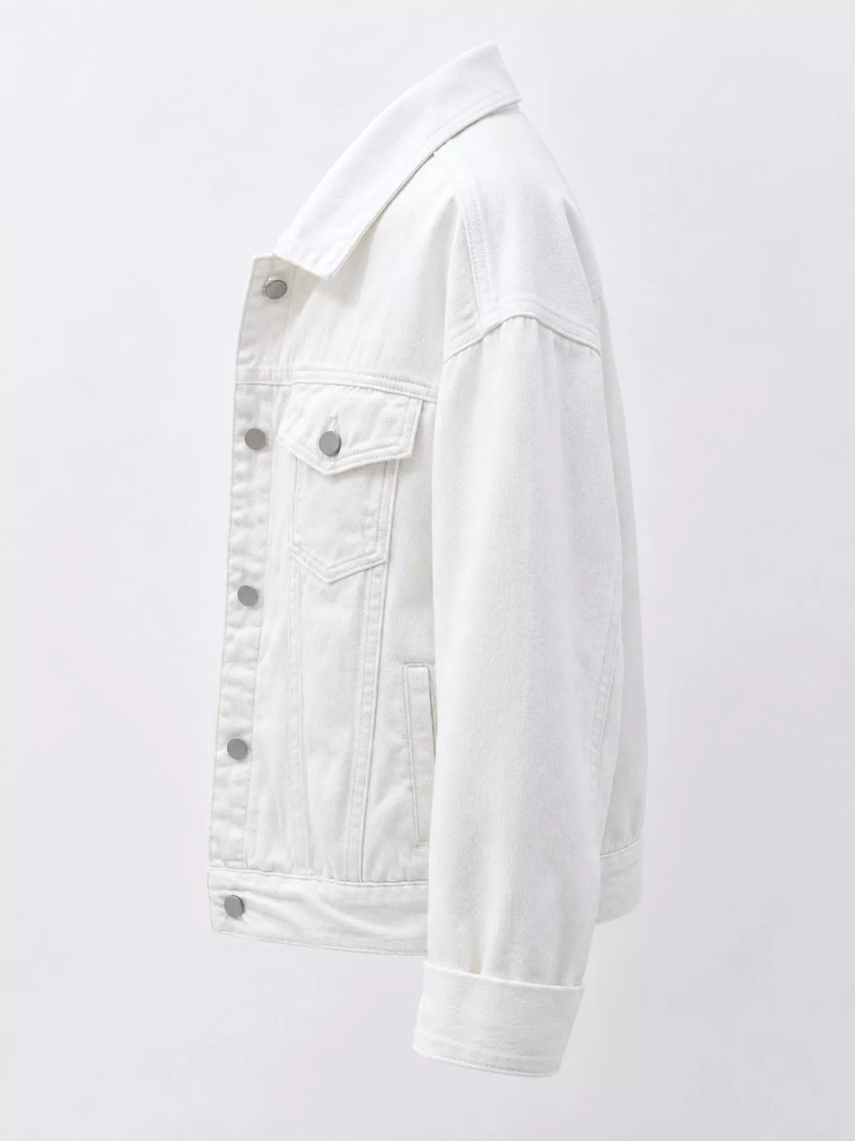 Button-Down Classic Cropped Denim Jacket — side view