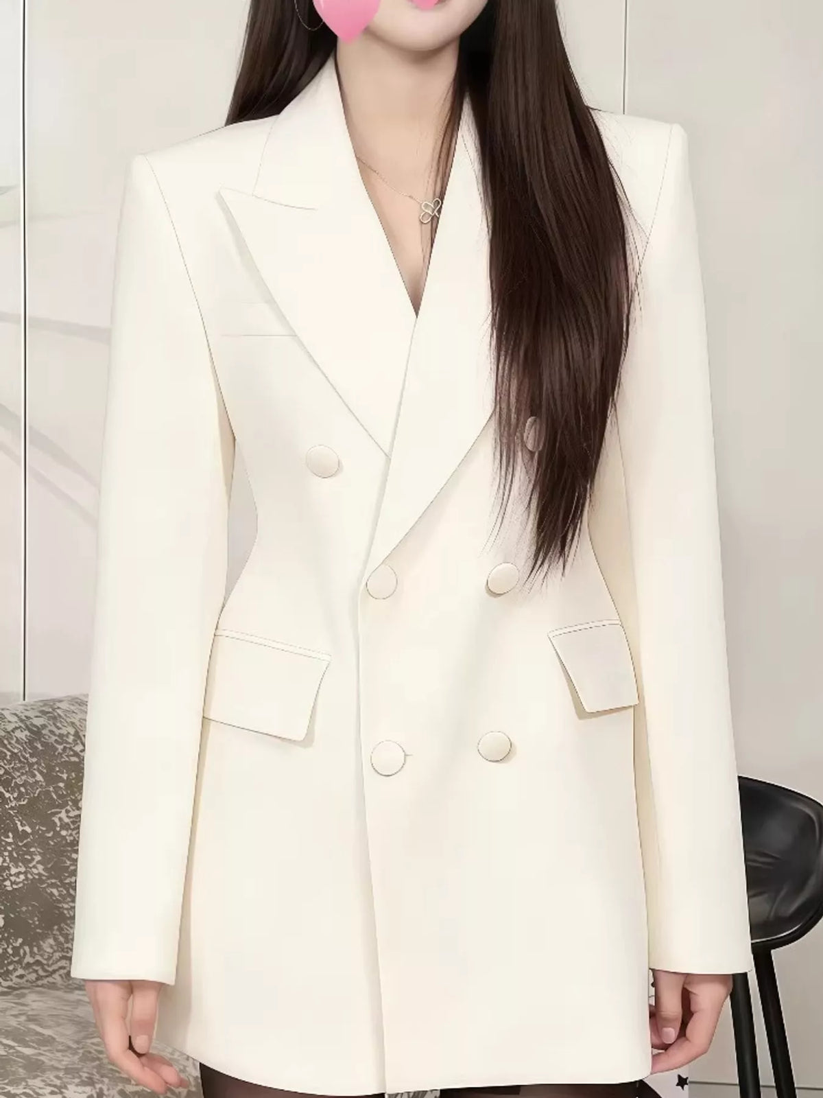Double-breasted blazer, ivory front