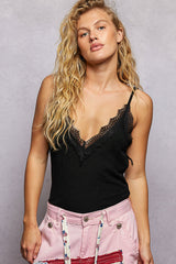 Trendsi POL Lace Detail V-Neck Ribbed Cami -