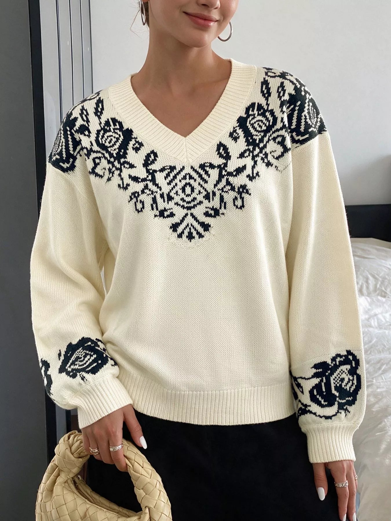 Trendsi Floral Dropped Shoulder Sweater -