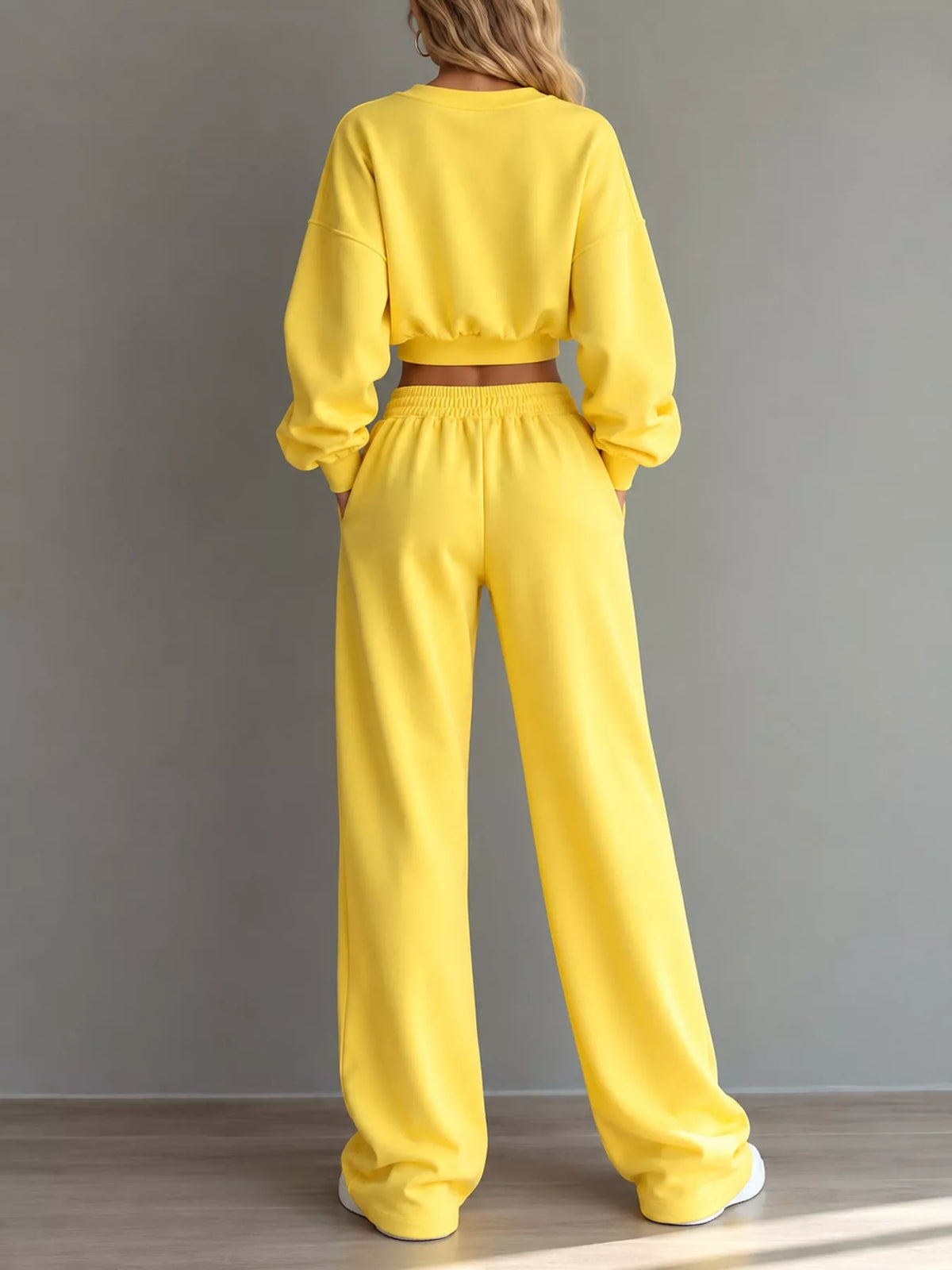 Crop Top and Wide-Leg Sweatpants Set — back view