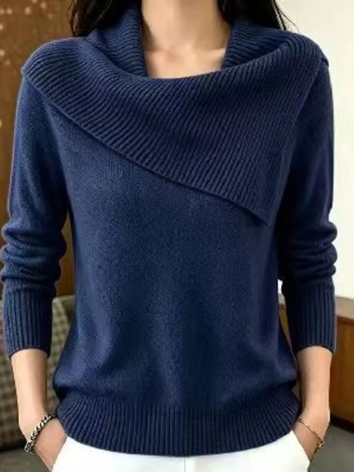 Trendsi Full Size Asymmetric Ribbed Collar Sweater Plus Size -