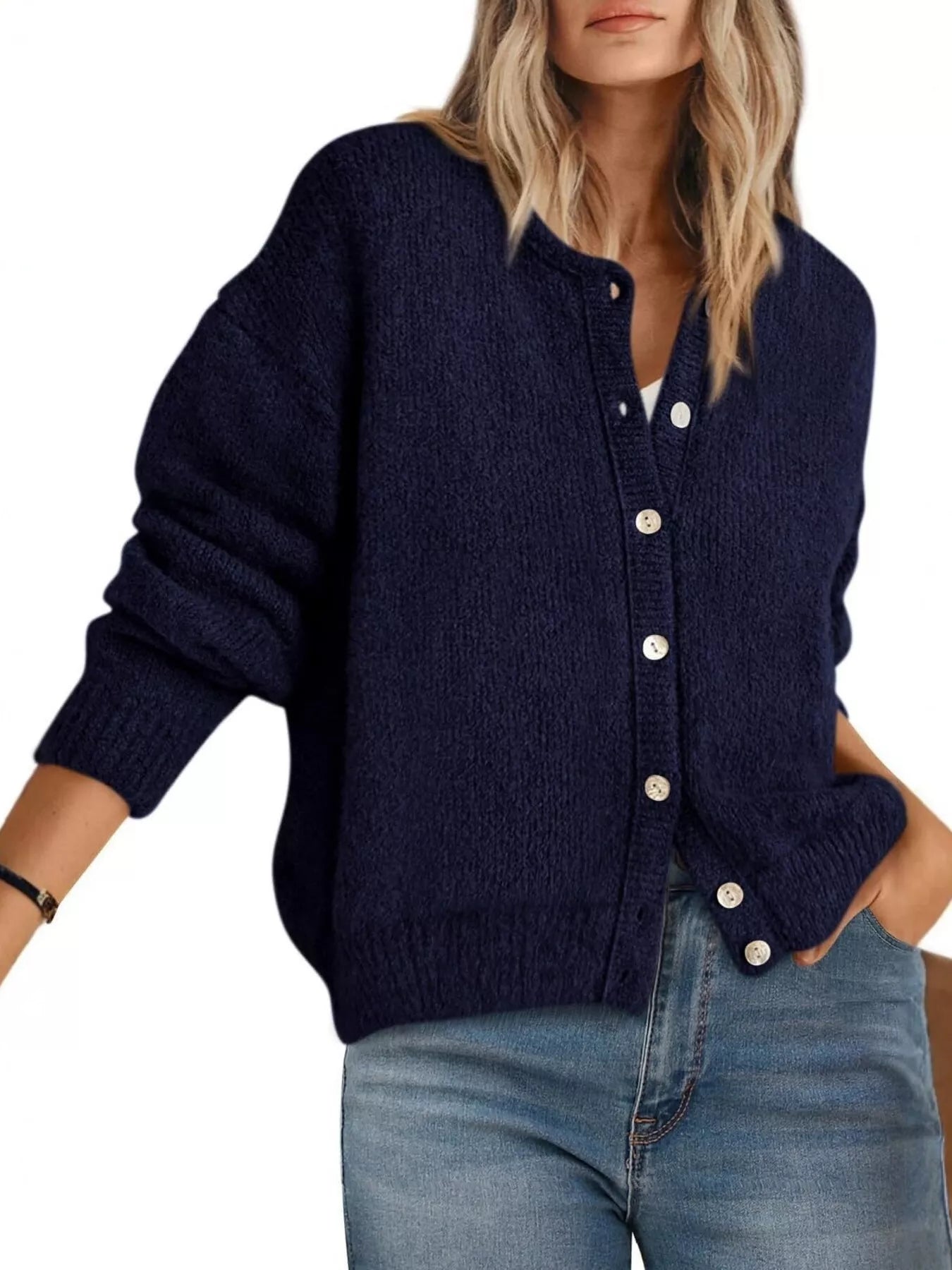 Trendsi Button-Down Dropped Shoulder Cardigan -