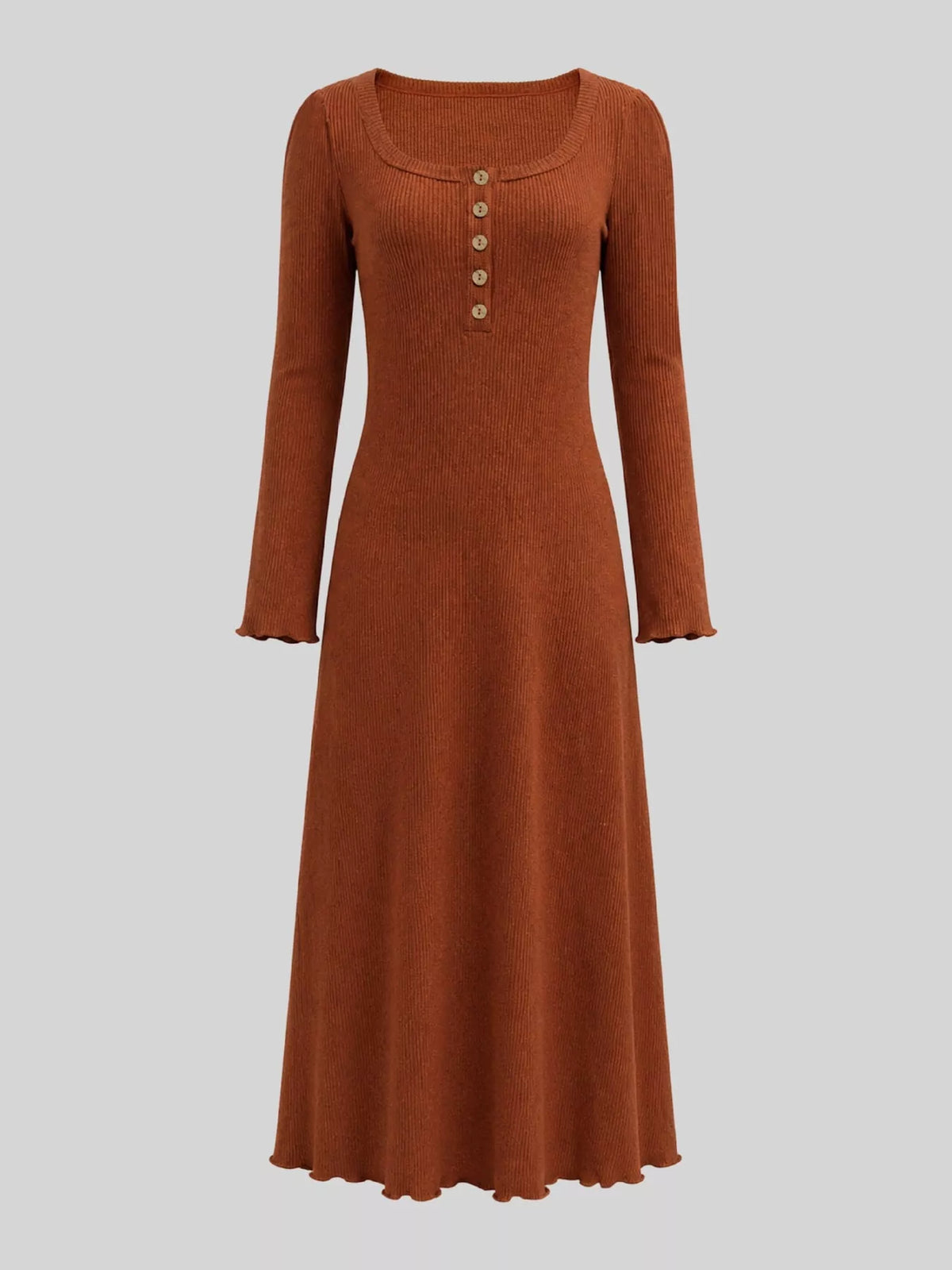 Ribbed maxi dress, rust flat lay