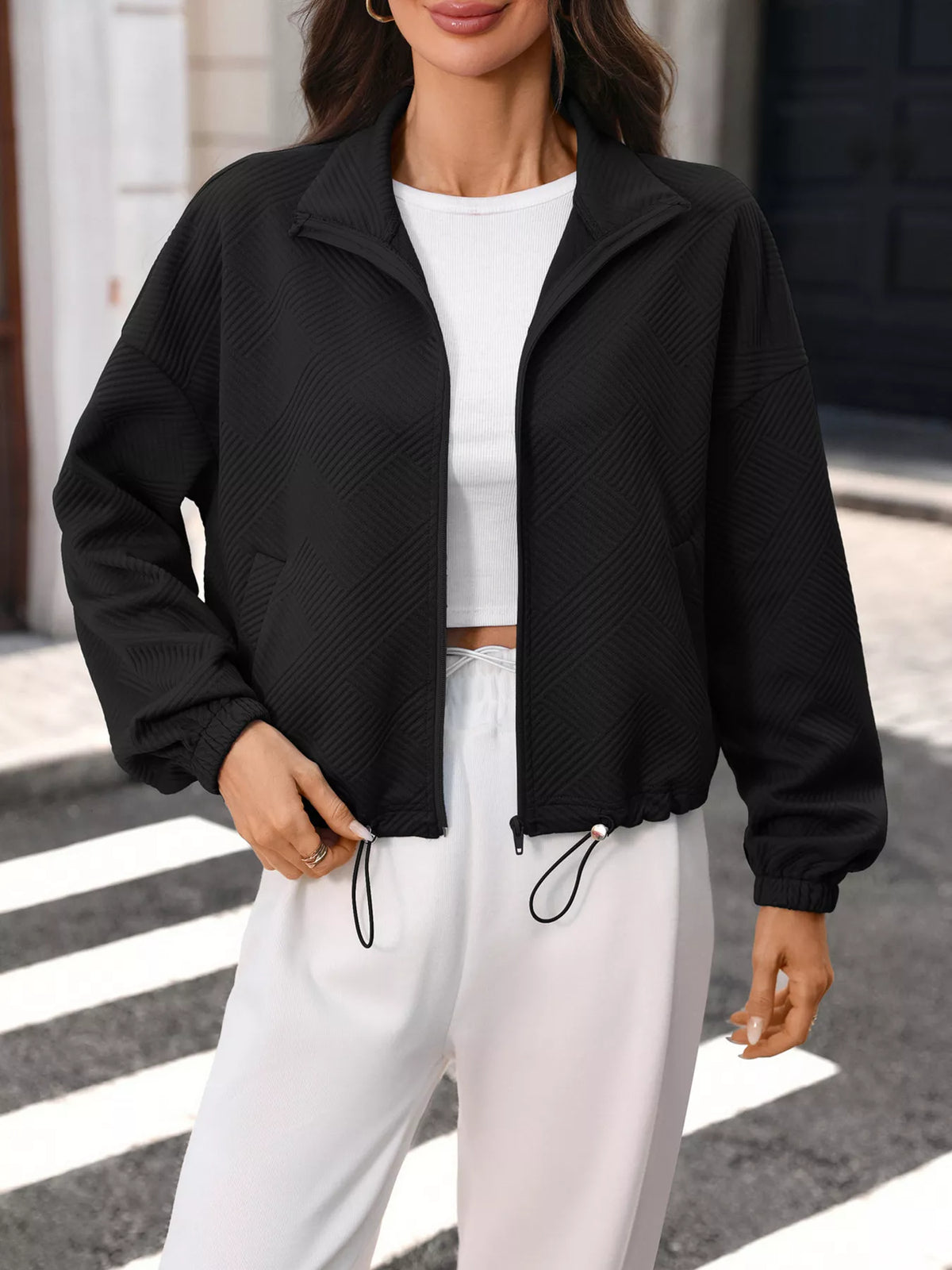 Trendsi Textured Zip-Up Casual Jacket -